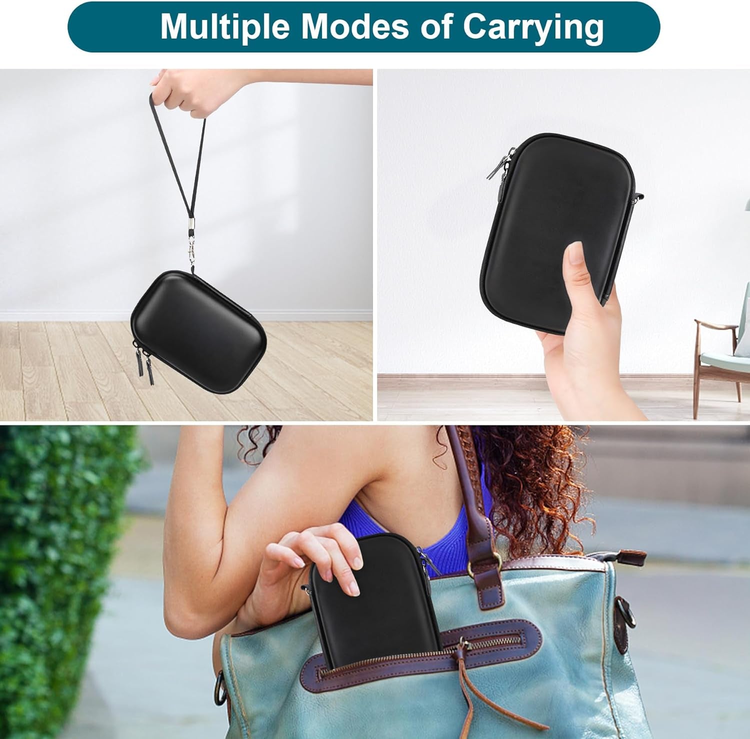 Hard Case for HP Sprocket 2X3 Portable Instant Photo Printer, Zipper Mesh Pocket Fits Photo Paper and Cable, Black - ElectronicsAreFun