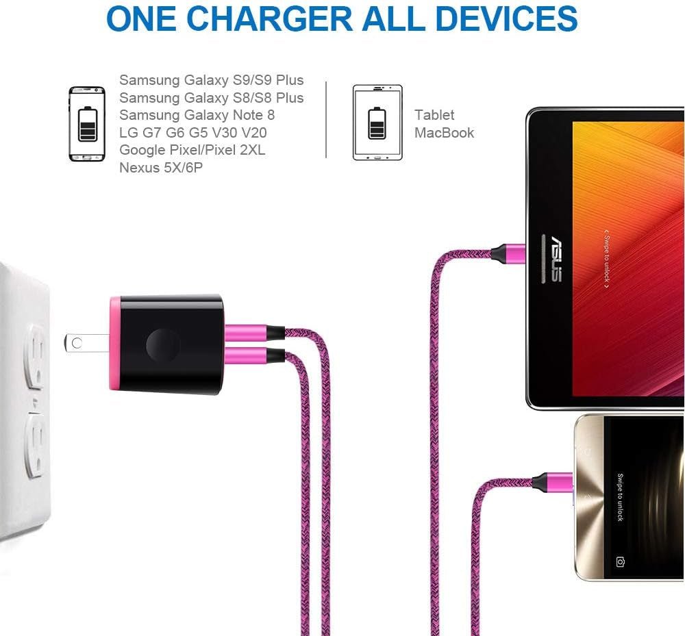 Dual USB Type C Car Charger Charging Block Wall Plug with 6Ft USB C Fast Charging Cable for Samsung S23 A54 A34 A53 A13 A23 A03S S22 S21 S20 FE S10 A13 A50 A51 A21,LG K51 Stylo 6 5 4 V50 G8 G7 Thinq - ElectronicsAreFun