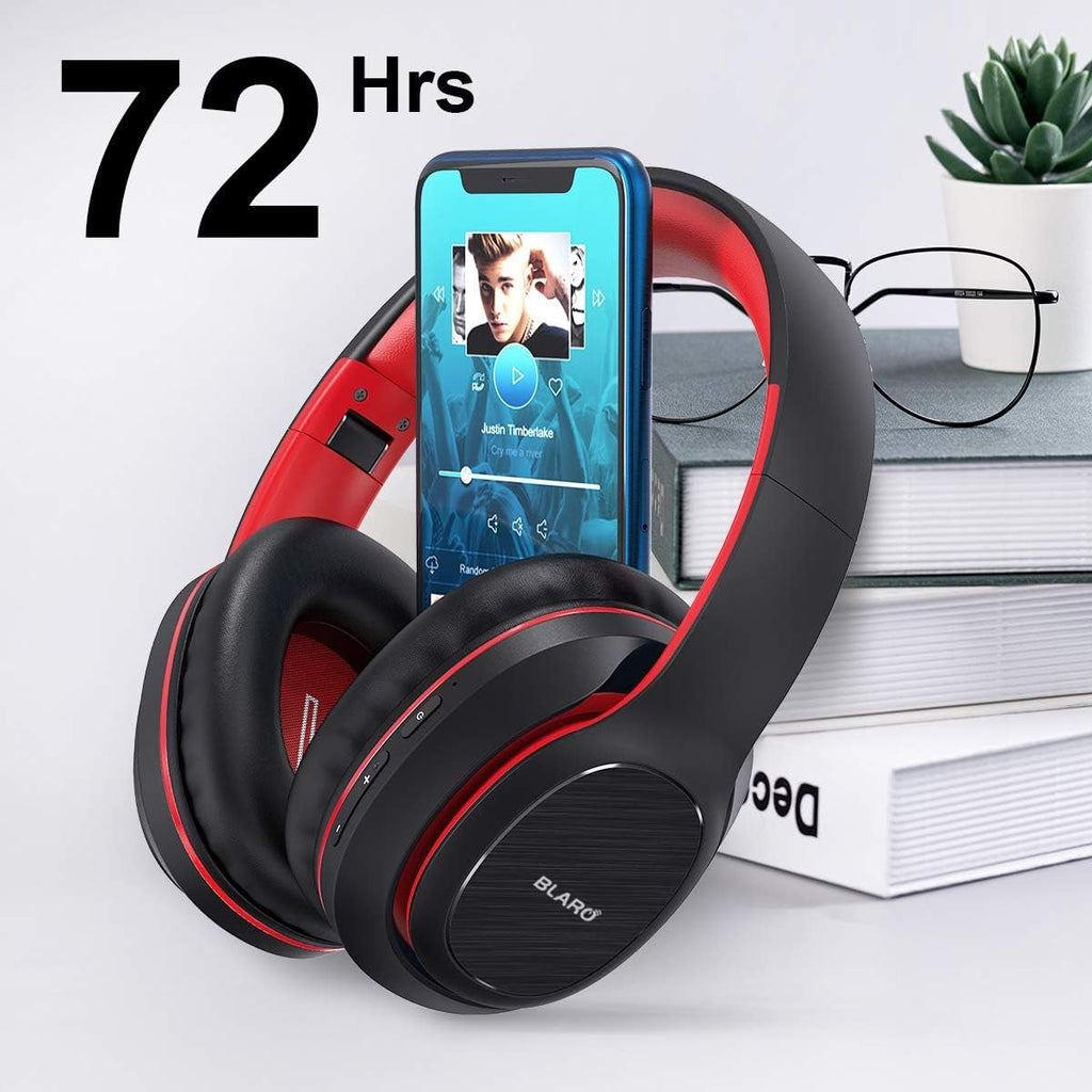 Bluetooth Headphones over Ear, Hi - Fi Deep Bass Wireless and Wired Headsets, 72 Hours Playtime, Soft Memory Protein Earmuffs, Foldable Headphones with CVC6.0 Mic - Red - ElectronicsAreFun