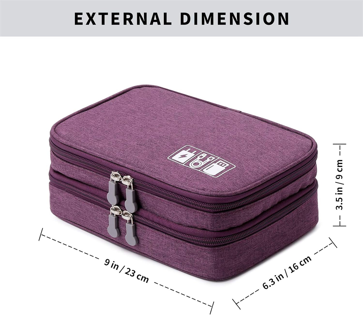 Travel Cable Organizer Bag, Electronic Accessories Case Portable Double Layer Cable Storage Bag for Cord,Phone,Charger, Flash Drive, Phone, SD Card,Personal Items - (Purple) - ElectronicsAreFun