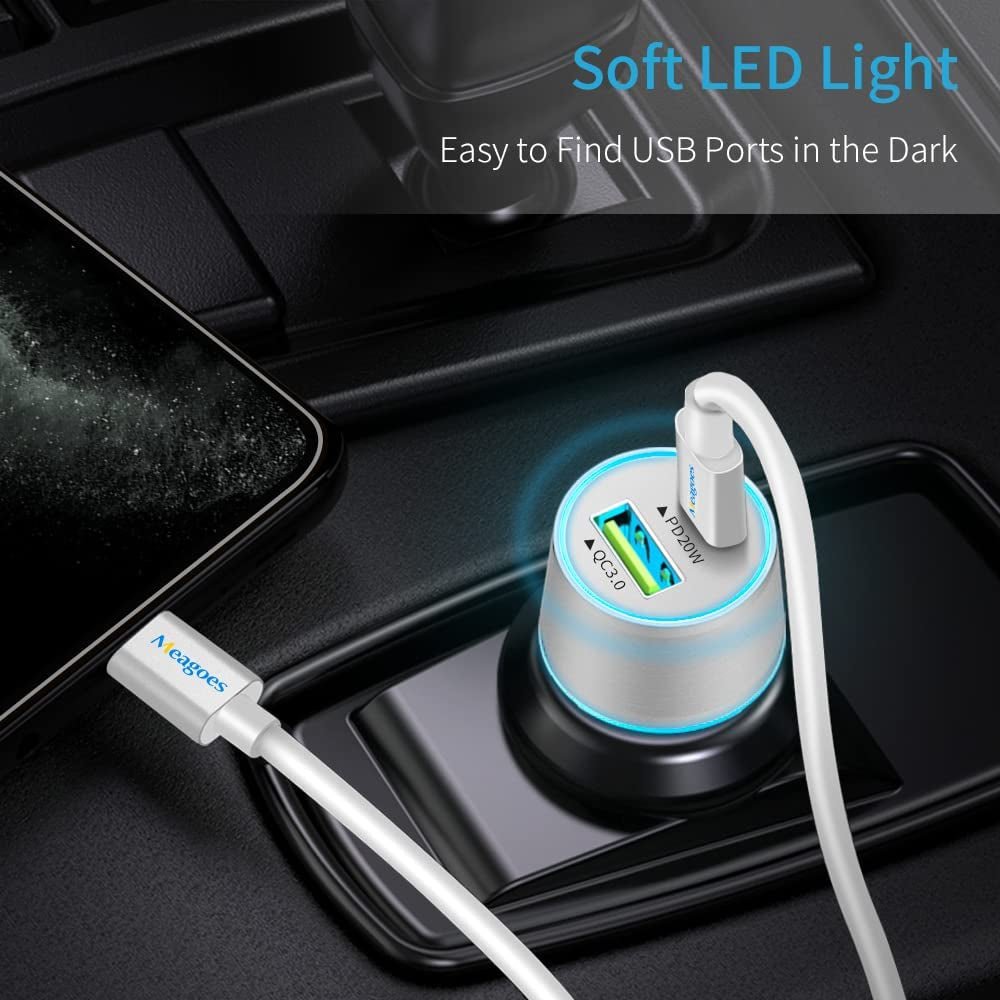 Fast USB C Car Charger, 20W PD Rapid Charging Adapter Compatible for Apple Iphone 14 Pro Max/14 Pro/14 Plus/14/13/12/Mini/11/Xs/Xr/X/8 Plus/Se 3 - 3.3Ft Mfi Certified Type C to Lightning Cable - ElectronicsAreFun