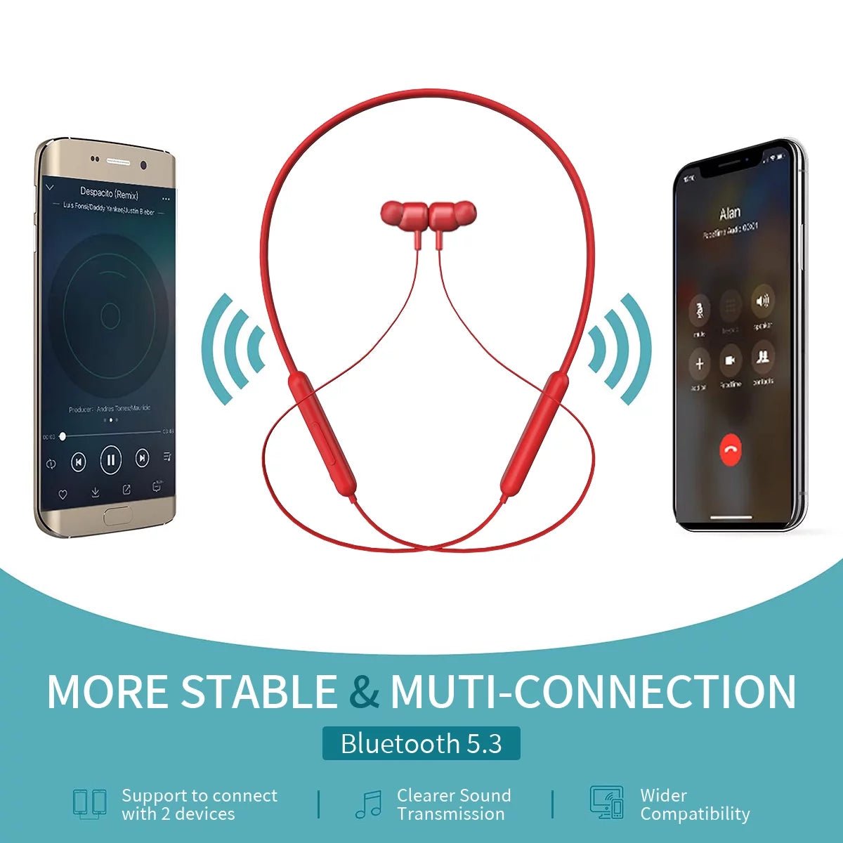 Bluetooth Earbuds Wireless Headphones Bluetooth 5.3 Running Headphones IPX7 Waterproof Earphones with 12 Hrs Playtime Stereo Sound Isolation Headsets for Workout Gym,Red - ElectronicsAreFun