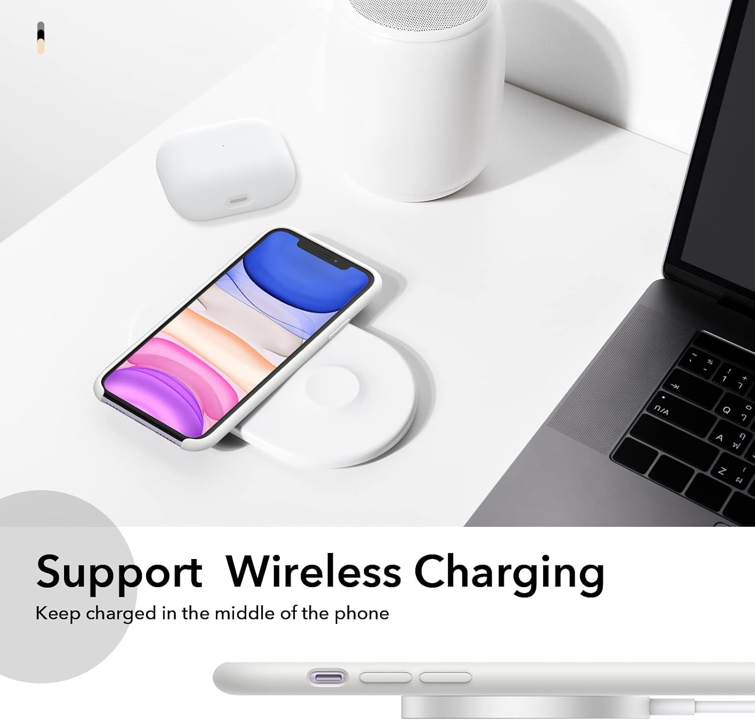 Compatible with Iphone 11 Liquid Silicone Case 6.1 Inch, Slim Liquid Silicone Case with Open Bottom Style Soft Gel Rubber Cover - White - ElectronicsAreFun