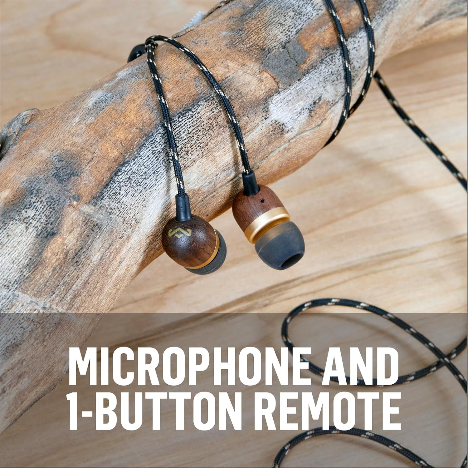 Smile Jamaica: Wired Earphones with Microphone, Noise Isolating Design, and Sustainable Materials, Brass - ElectronicsAreFun