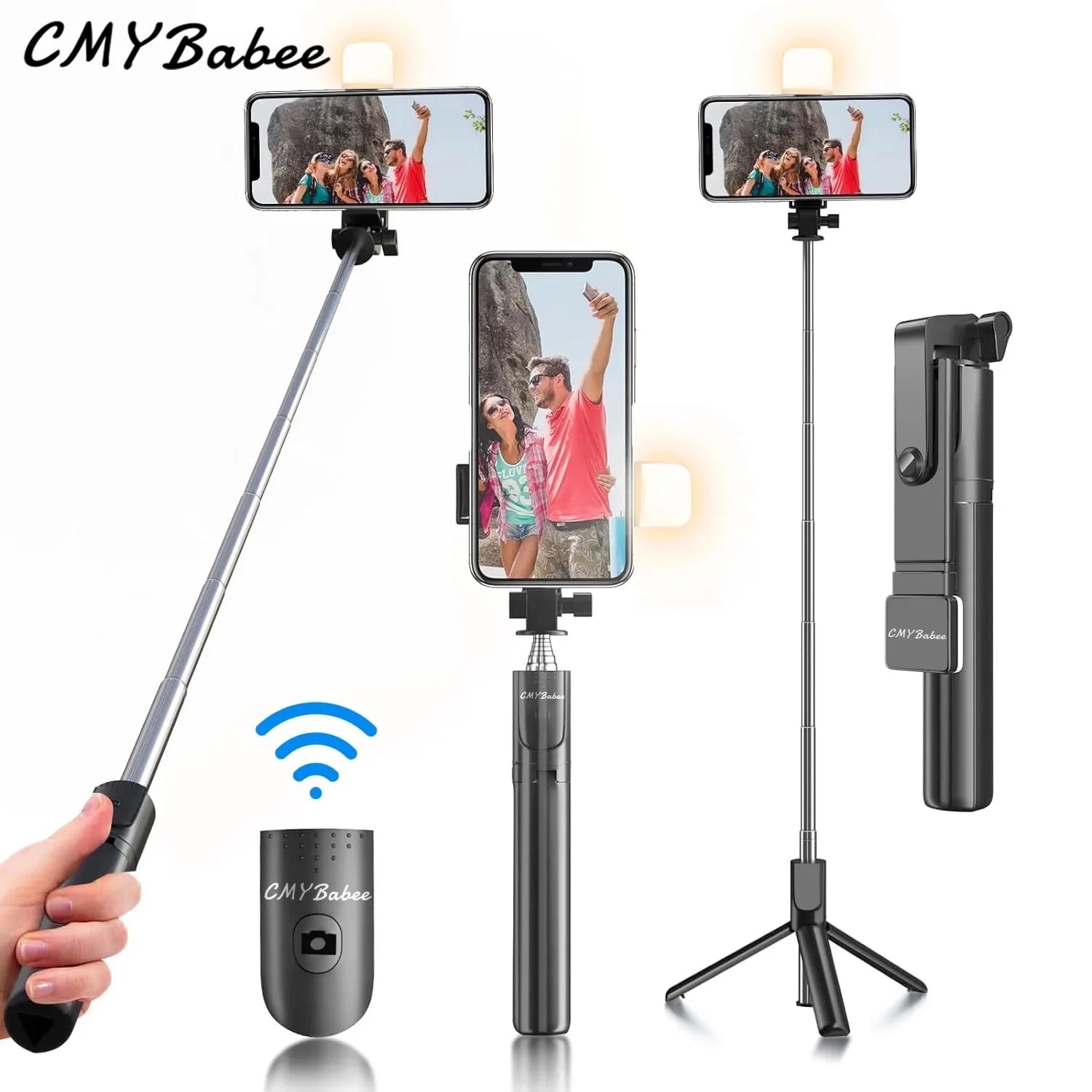 Selfie Stick, 40In Retractable with Remote, 2 Level Fill Light, Selfie Tripod for Iphone Android - ElectronicsAreFun