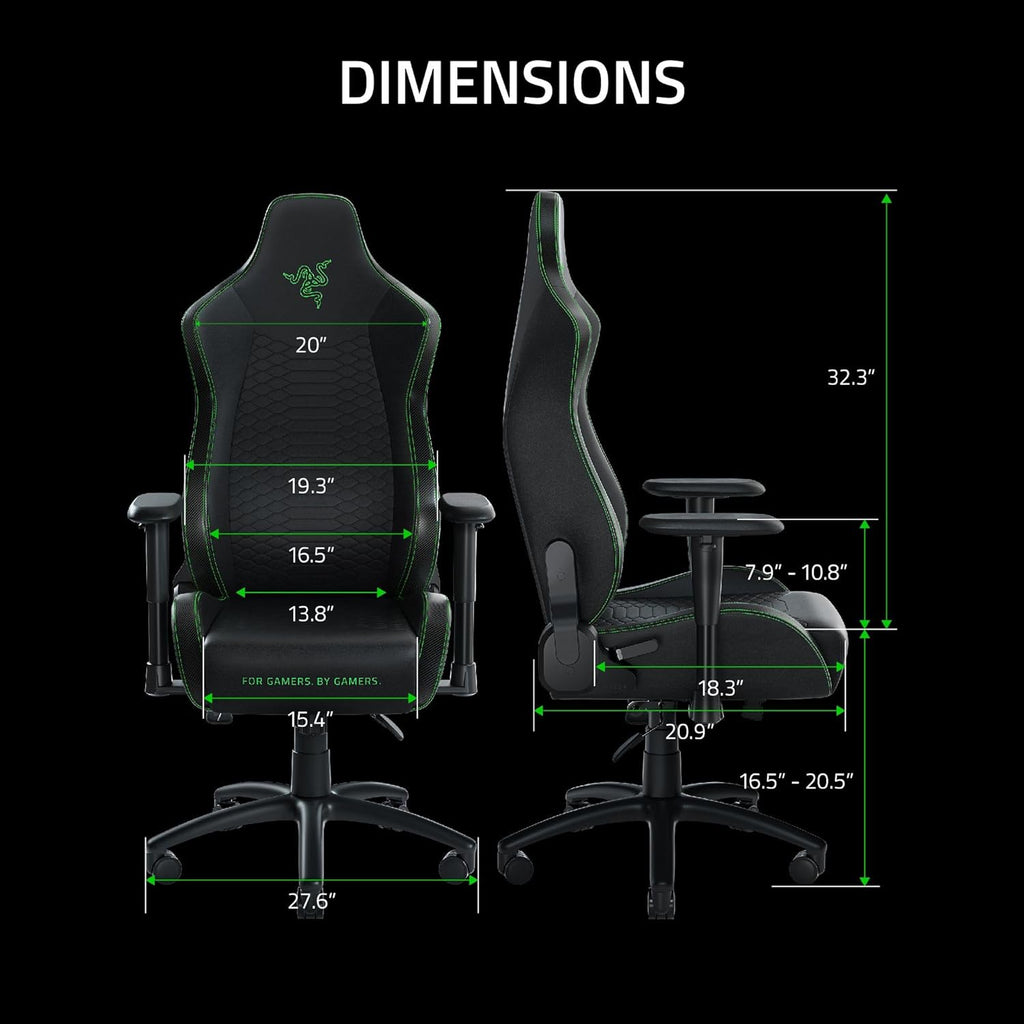 Iskur X Ergonomic Gaming Chair Black/Green - Leather Upholstered Adjustable Armrests High - Density Foam Cushions - ElectronicsAreFun