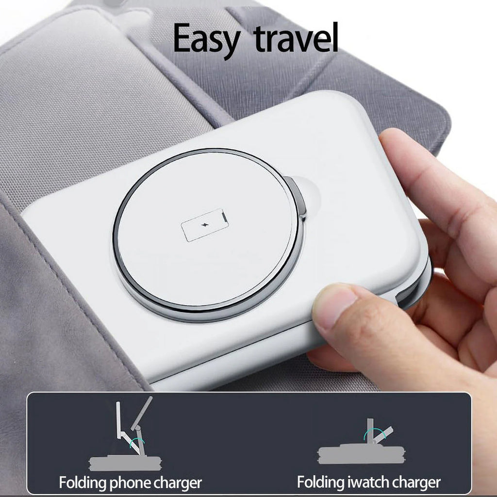 Wireless Charging Station Stand, 3 in 1 Magnetic Charger Stand for Iphone 15/14/13, Foldable Travel Charger Dock for Airpods Pro/3/2, Watch 2 - 9/Se/Ultra - ElectronicsAreFun
