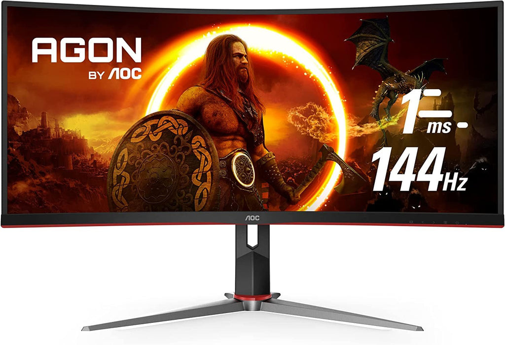 CU34G2X 34" Curved Frameless Immersive Gaming Monitor, Ultrawide QHD 3440X1440, VA Panel, 1Ms 144Hz Adaptive - Sync, Height Adjustable, 3 - Yr Zero Dead Pixels, Black/Red - ElectronicsAreFun