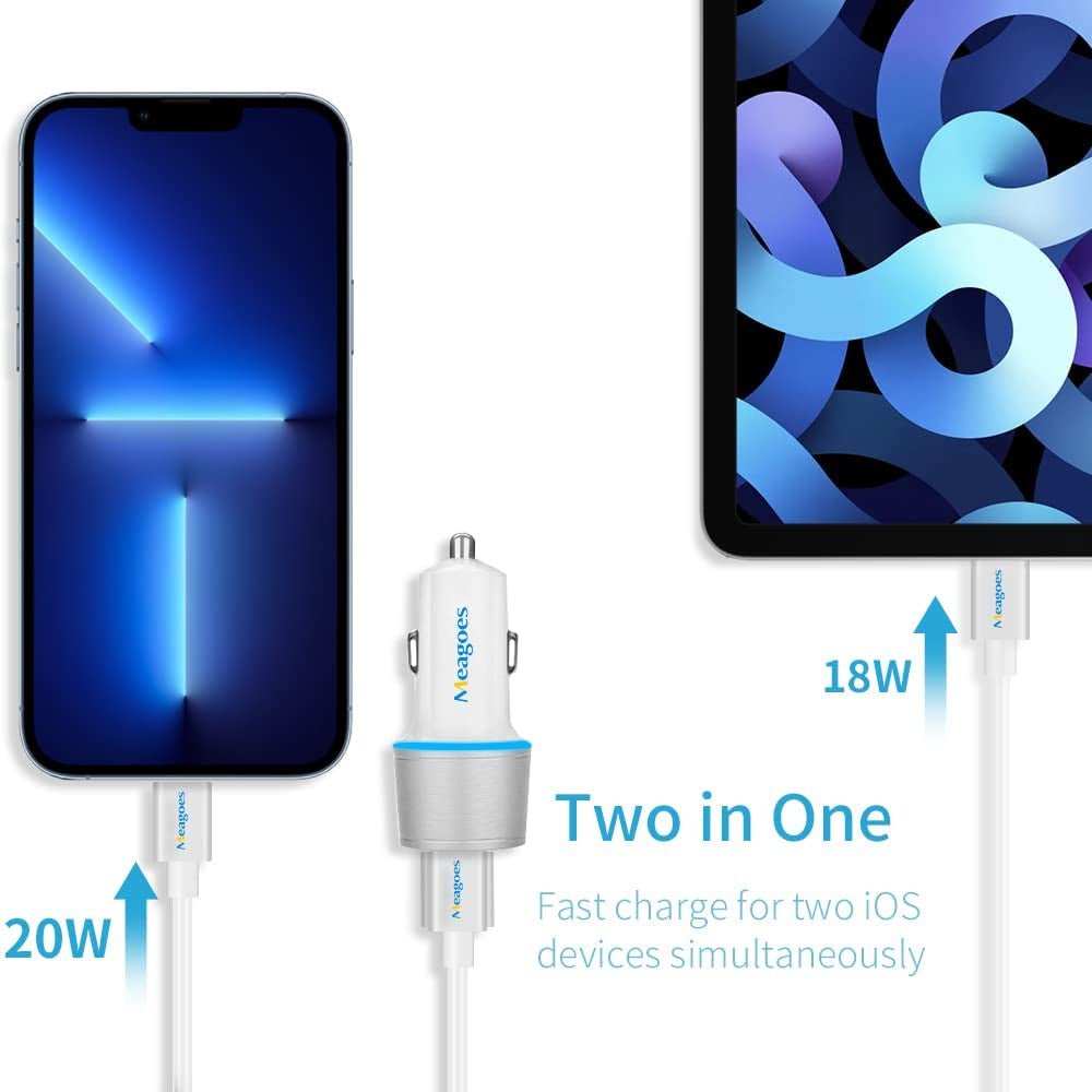 Fast USB C Car Charger, 20W PD Rapid Charging Adapter Compatible for Apple Iphone 14 Pro Max/14 Pro/14 Plus/14/13/12/Mini/11/Xs/Xr/X/8 Plus/Se 3 - 3.3Ft Mfi Certified Type C to Lightning Cable - ElectronicsAreFun