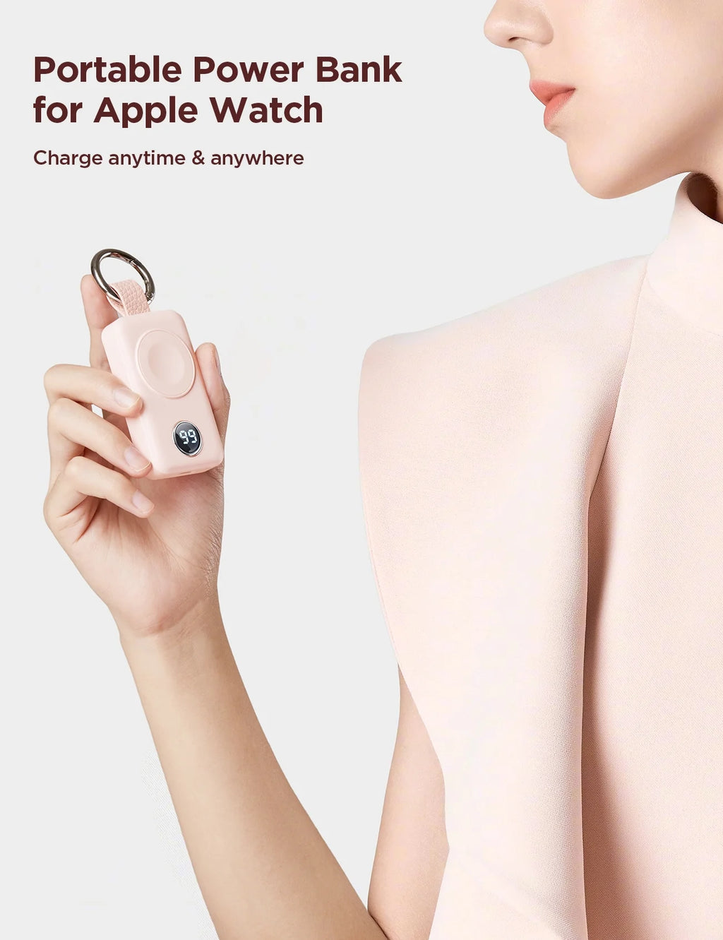 Portable Charger for Apple Watch, 2000Mah Magnetic Wireless Power Bank Fast Charger Keychain, Compatible for Iwatch Series 11/10/9/8/7/6/5/Se/4/3/2/Ultra, Pink - ElectronicsAreFun