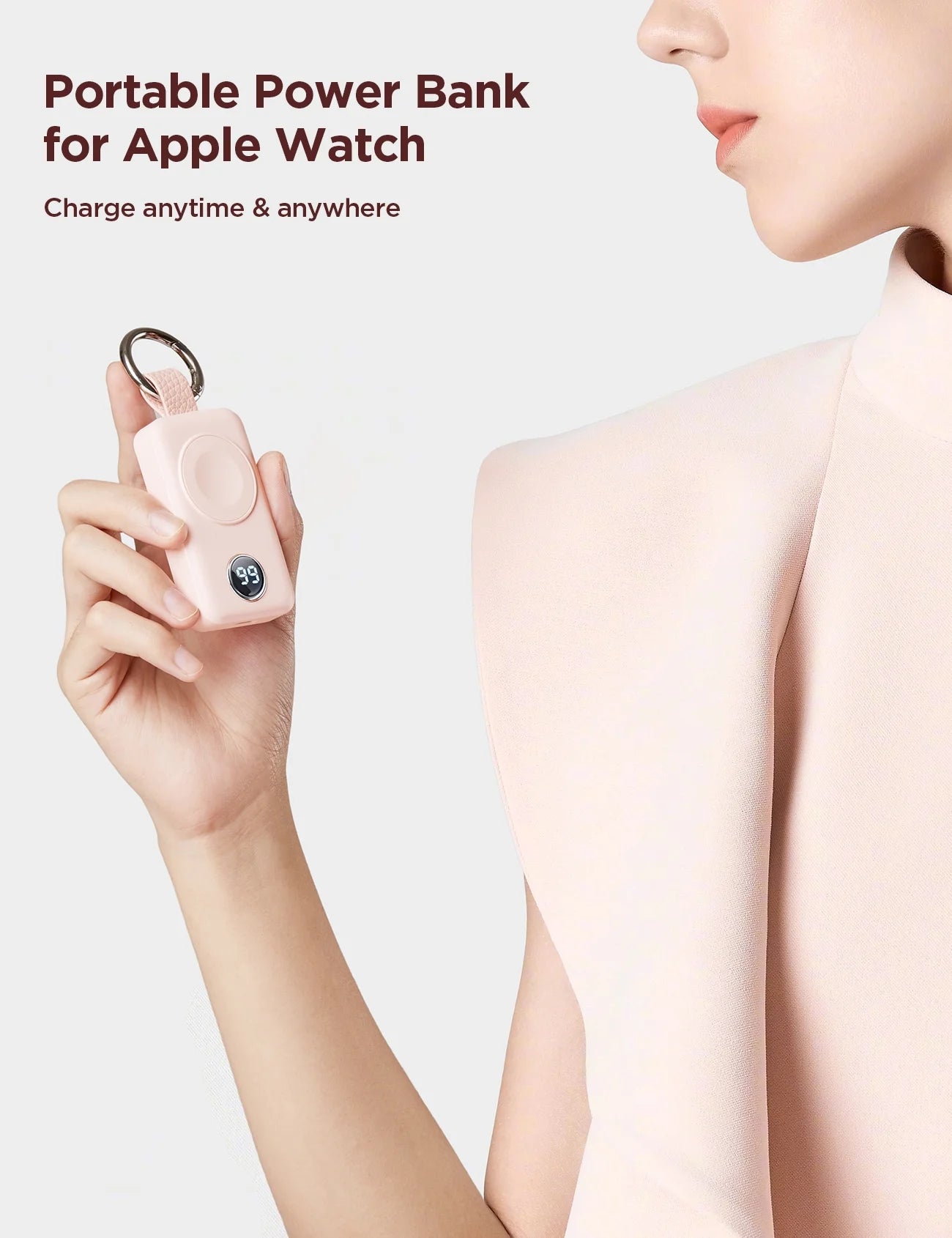 Portable Charger for Apple Watch, 2000Mah Magnetic Wireless Power Bank Fast Charger Keychain, Compatible for Iwatch Series 11/10/9/8/7/6/5/Se/4/3/2/Ultra, Pink - ElectronicsAreFun