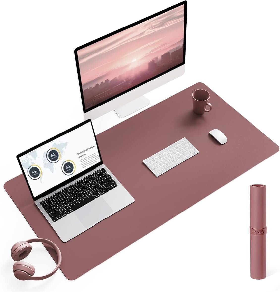 Non - Slip Leather Desk Pad L Size, Waterproof Laptop Computer Desk Keyboard Mat, Table Protector Blotter Mat, Large Mouse Pad for Office/Work/Home/Decor(Dark Pink, 35.4" X 17") - ElectronicsAreFun