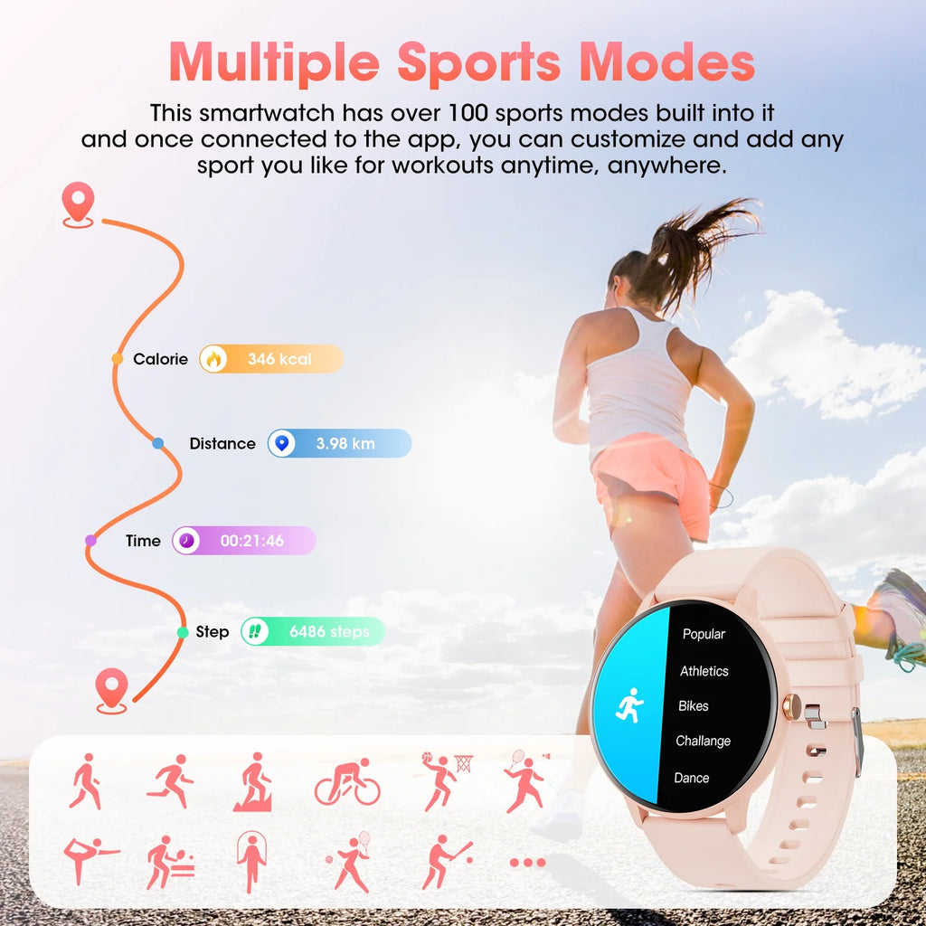 Smart Watch (Answer/Dial Call),1.39" Touch Display Fitness Tracker with Sport Modes, Smartwatch with IP68 Waterproof,Step Counter Watch Fits for Android (Pink) - ElectronicsAreFun