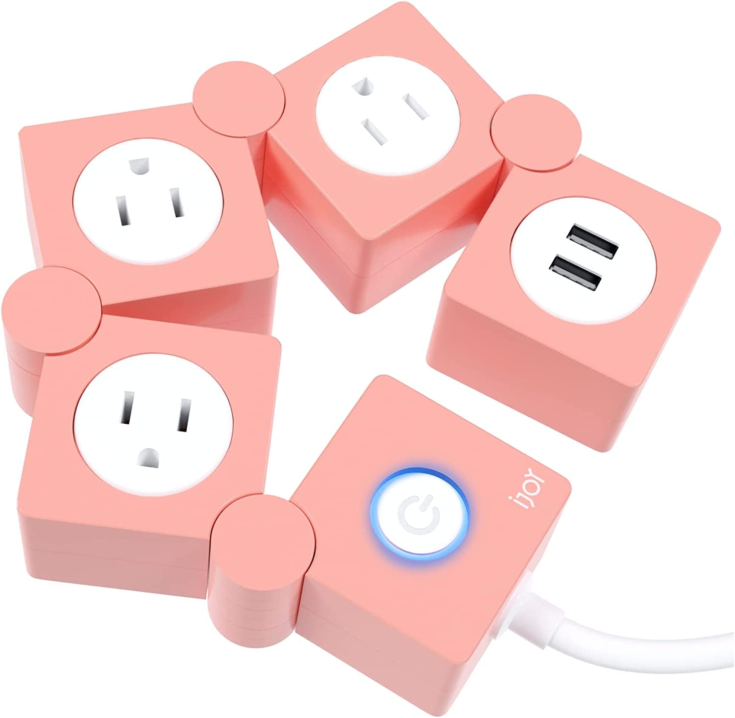 Flexible Power Strip - 3 AC Outlets and 2 USB Charging Ports with Pink Extension Cord, Power Strips with Surge Protection, Decorative Surge Protector Outlet Extender for Home, Office, and More - ElectronicsAreFun