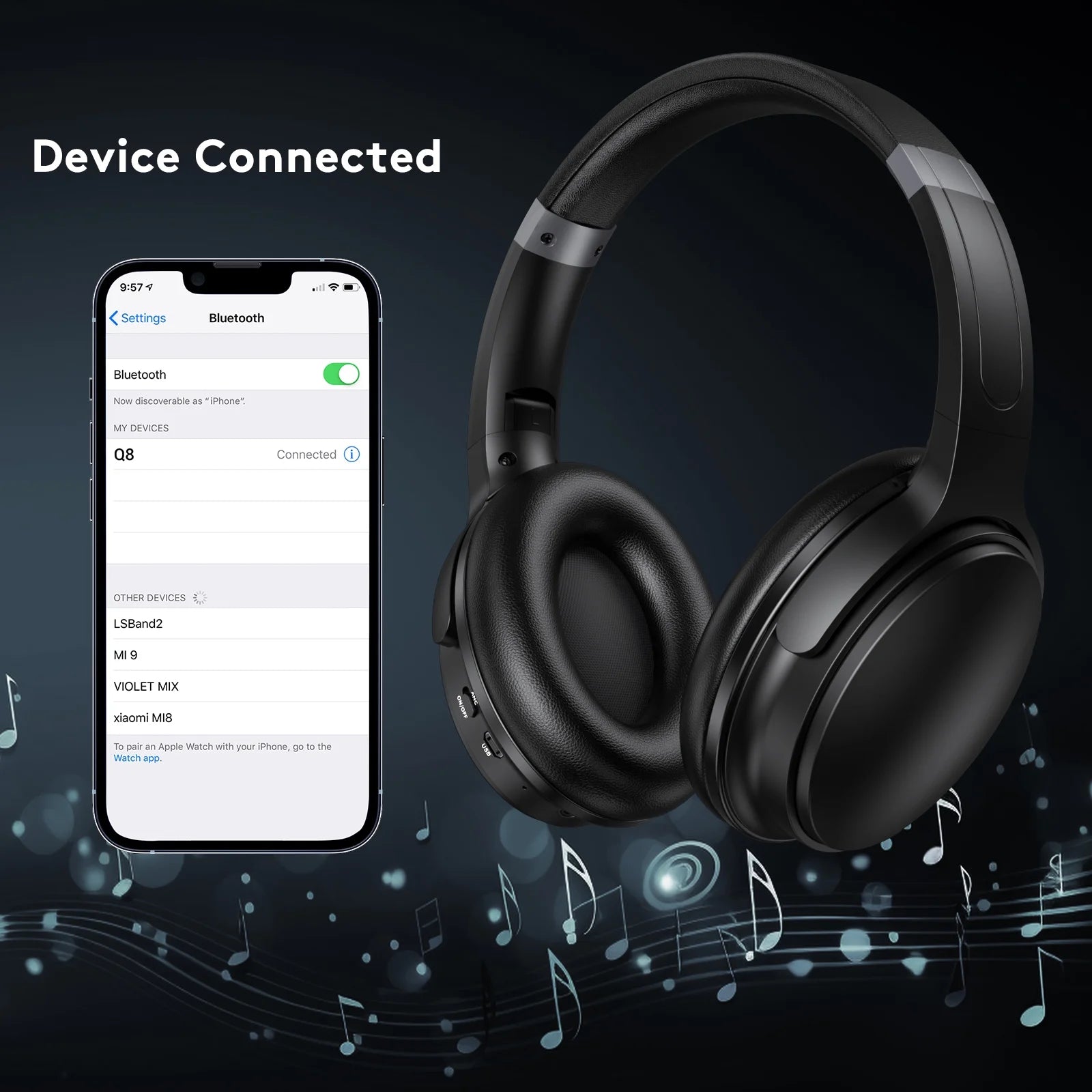 Noise Cancelling Headphones, Wireless Bluetooth Headphones, over Ear Headphones with Microphone, Black, Q8 - ElectronicsAreFun