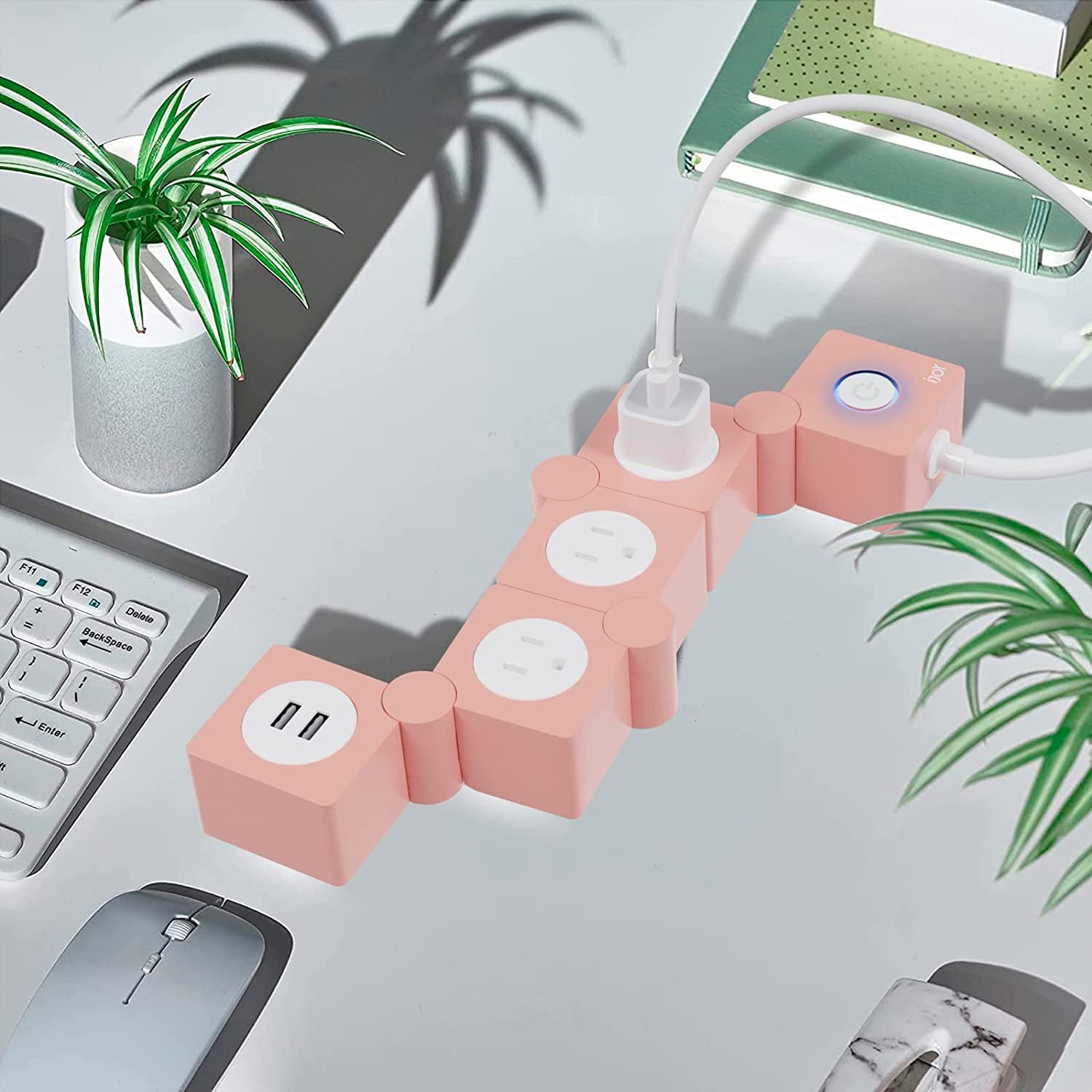 Flexible Power Strip - 3 AC Outlets and 2 USB Charging Ports with Pink Extension Cord, Power Strips with Surge Protection, Decorative Surge Protector Outlet Extender for Home, Office, and More - ElectronicsAreFun