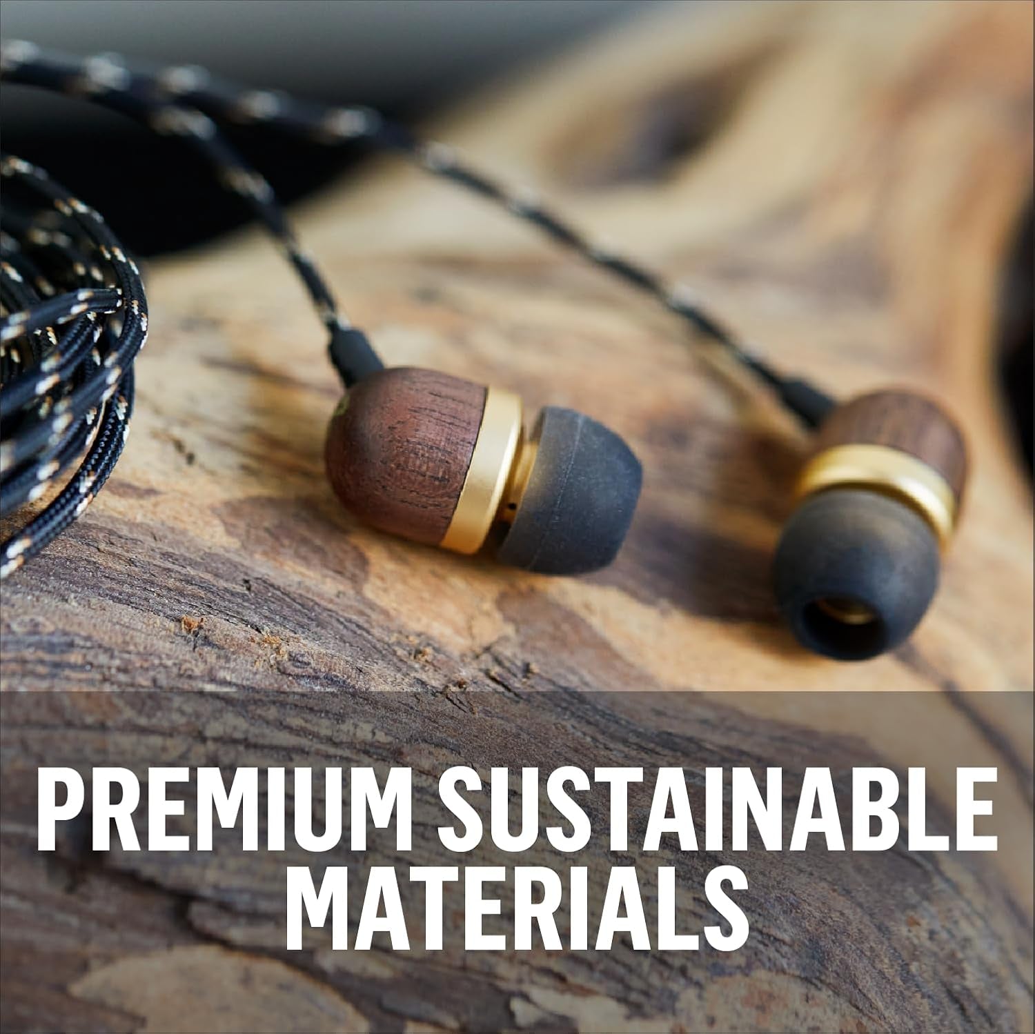 Smile Jamaica: Wired Earphones with Microphone, Noise Isolating Design, and Sustainable Materials, Brass - ElectronicsAreFun