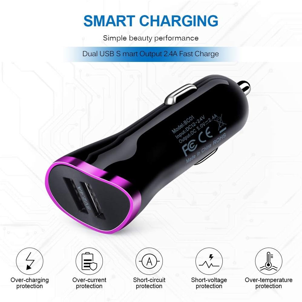 Dual USB Type C Car Charger Charging Block Wall Plug with 6Ft USB C Fast Charging Cable for Samsung S23 A54 A34 A53 A13 A23 A03S S22 S21 S20 FE S10 A13 A50 A51 A21,LG K51 Stylo 6 5 4 V50 G8 G7 Thinq - ElectronicsAreFun
