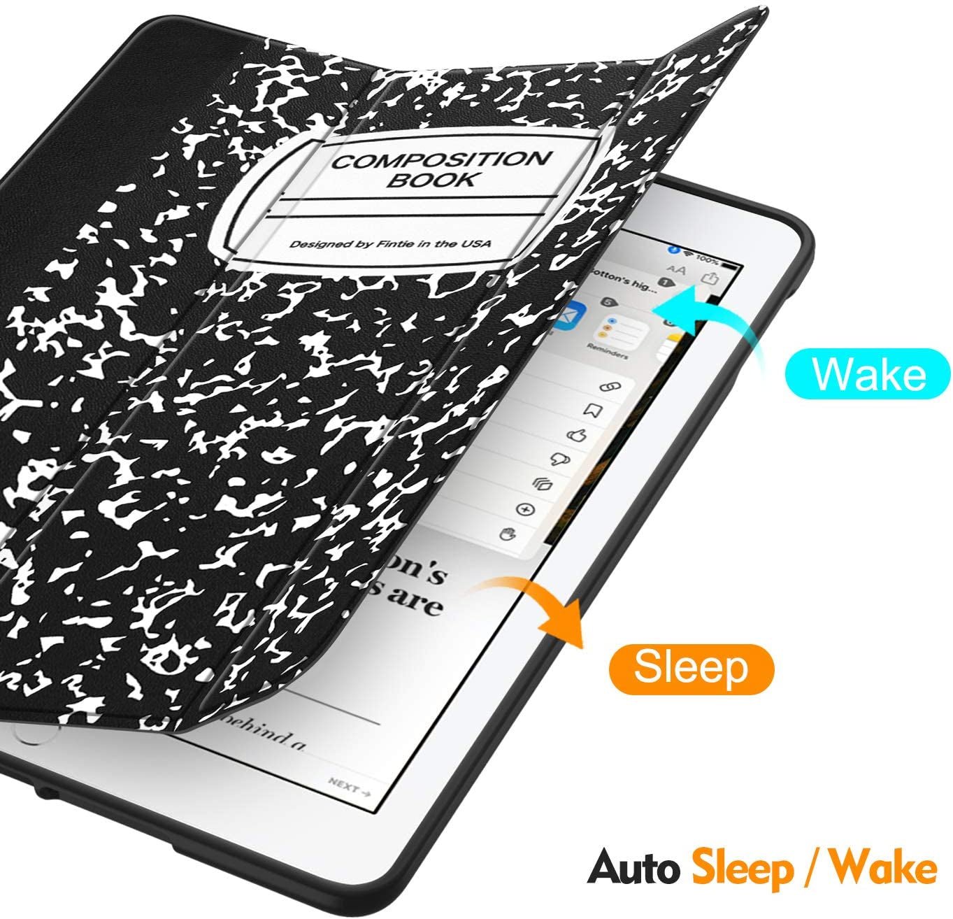 Slimshell Case for Ipad 9Th / 8Th / 7Th Generation (2021/2020/2019 Model) 10.2 Inch - [Built - In Pencil Holder] Soft TPU Protective Stand Back Cover, Auto Wake/Sleep, Composition Book Black - ElectronicsAreFun