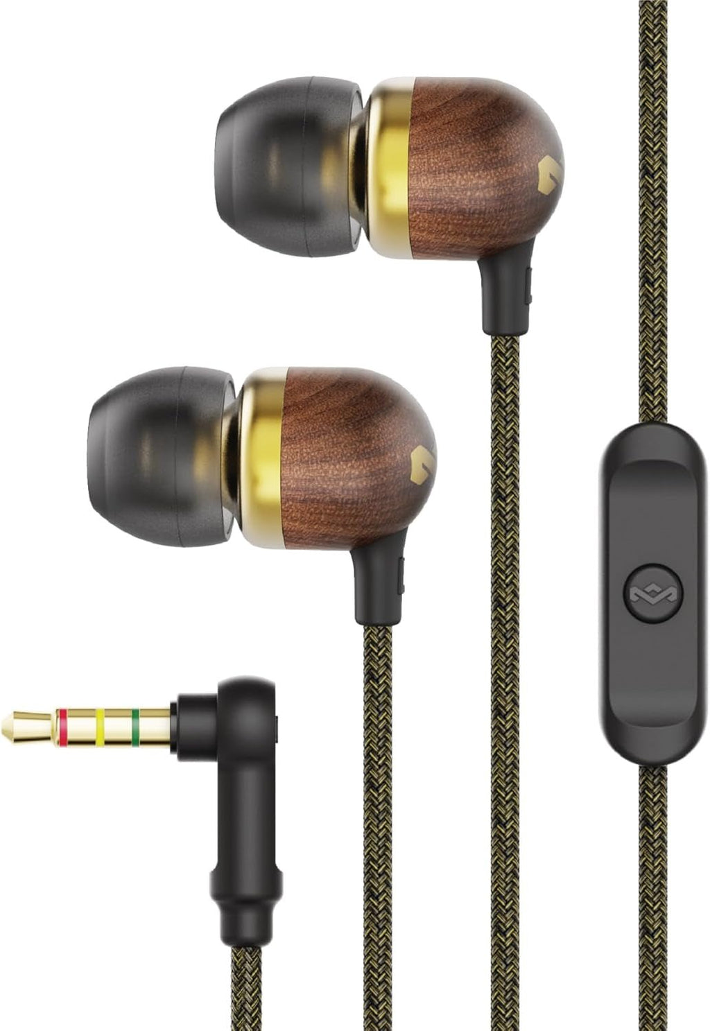 Smile Jamaica: Wired Earphones with Microphone, Noise Isolating Design, and Sustainable Materials, Brass - ElectronicsAreFun