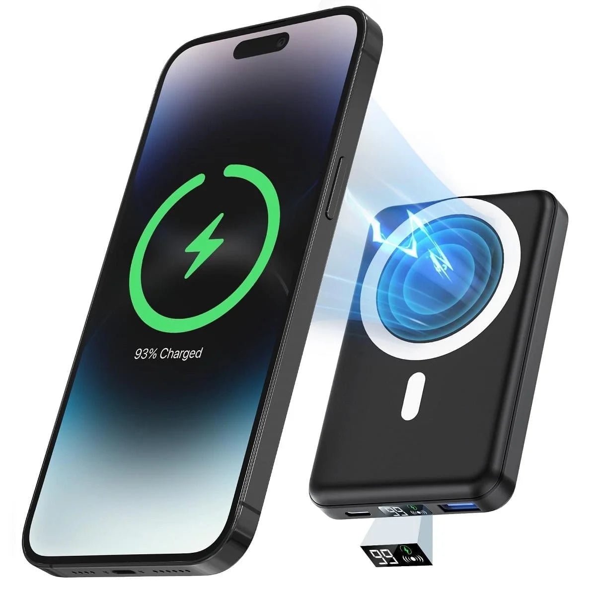 Wireless Portable Charger, 10000Mah Magnetic Power Bank LED Display 22.5W PD Fast Charging Battery Pack for Iphone 16/15/14/13/12/Mini/Pro/Pro Max - Black - ElectronicsAreFun