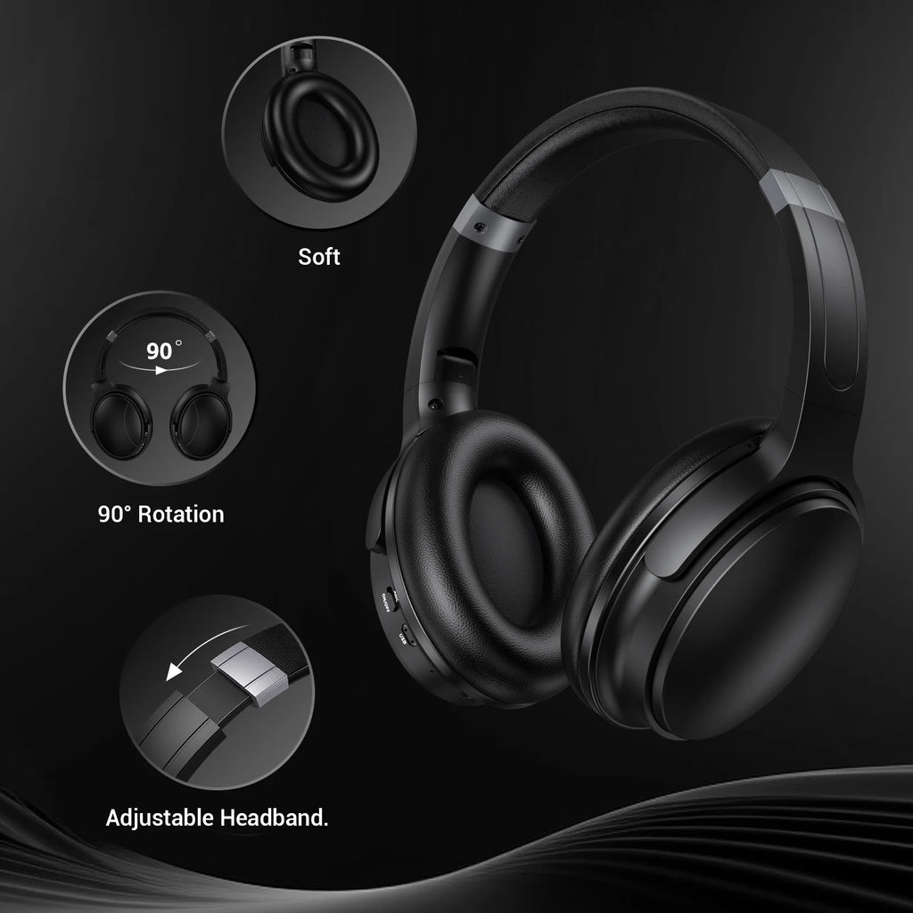 Noise Cancelling Headphones, Wireless Bluetooth Headphones, over Ear Headphones with Microphone, Black, Q8 - ElectronicsAreFun