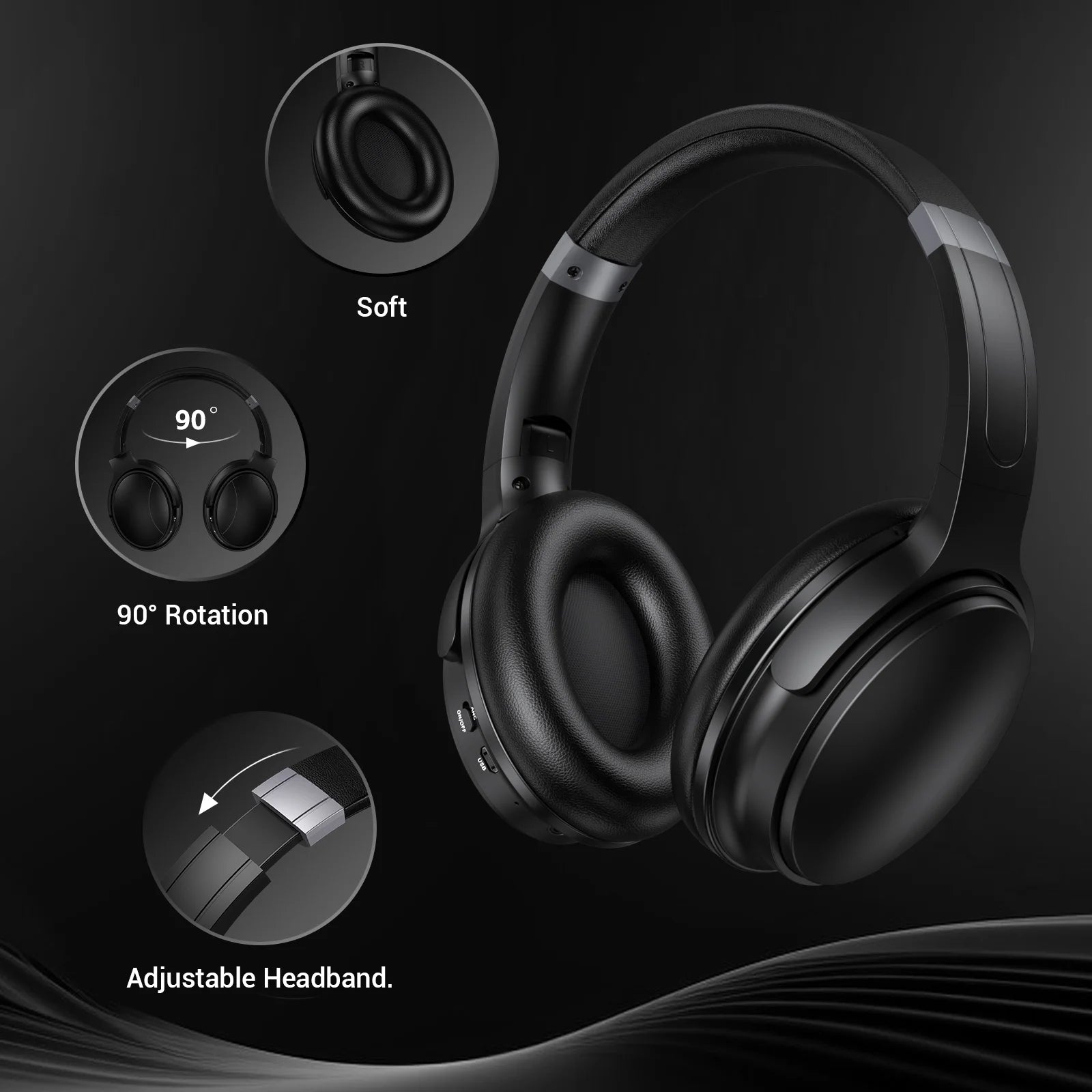 Noise Cancelling Headphones, Wireless Bluetooth Headphones, over Ear Headphones with Microphone, Black, Q8 - ElectronicsAreFun
