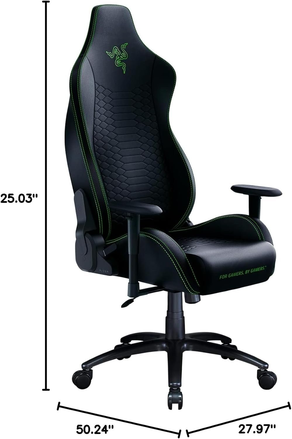 Iskur X Ergonomic Gaming Chair Black/Green - Leather Upholstered Adjustable Armrests High - Density Foam Cushions - ElectronicsAreFun