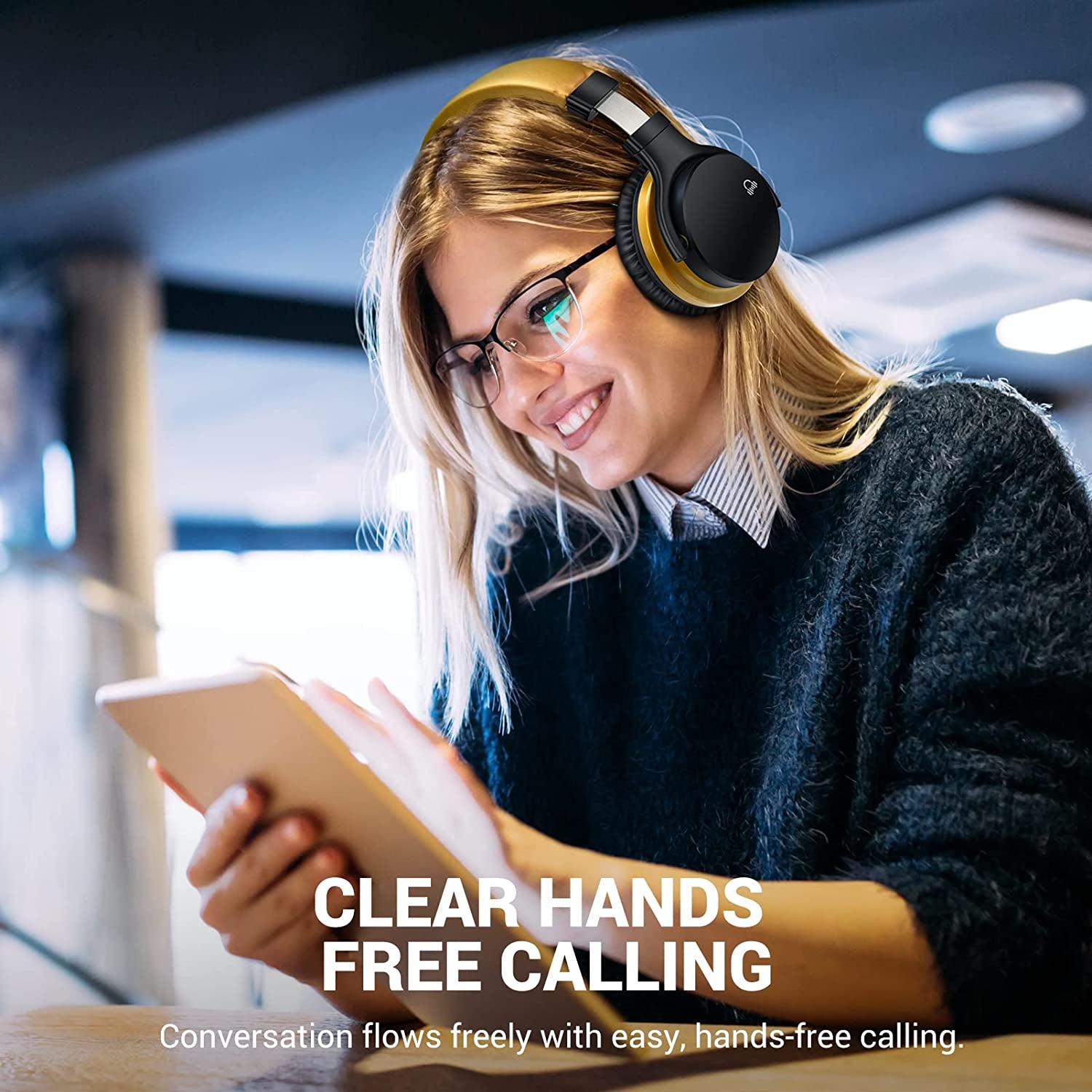 E7 Active Noise Cancelling Headphones Bluetooth Headphones Wireless Headphones over Ear with Microphone Deep Bass, Comfortable Protein Earpads, 30 Hours Playtime for Travel/Work, Yellow - ElectronicsAreFun