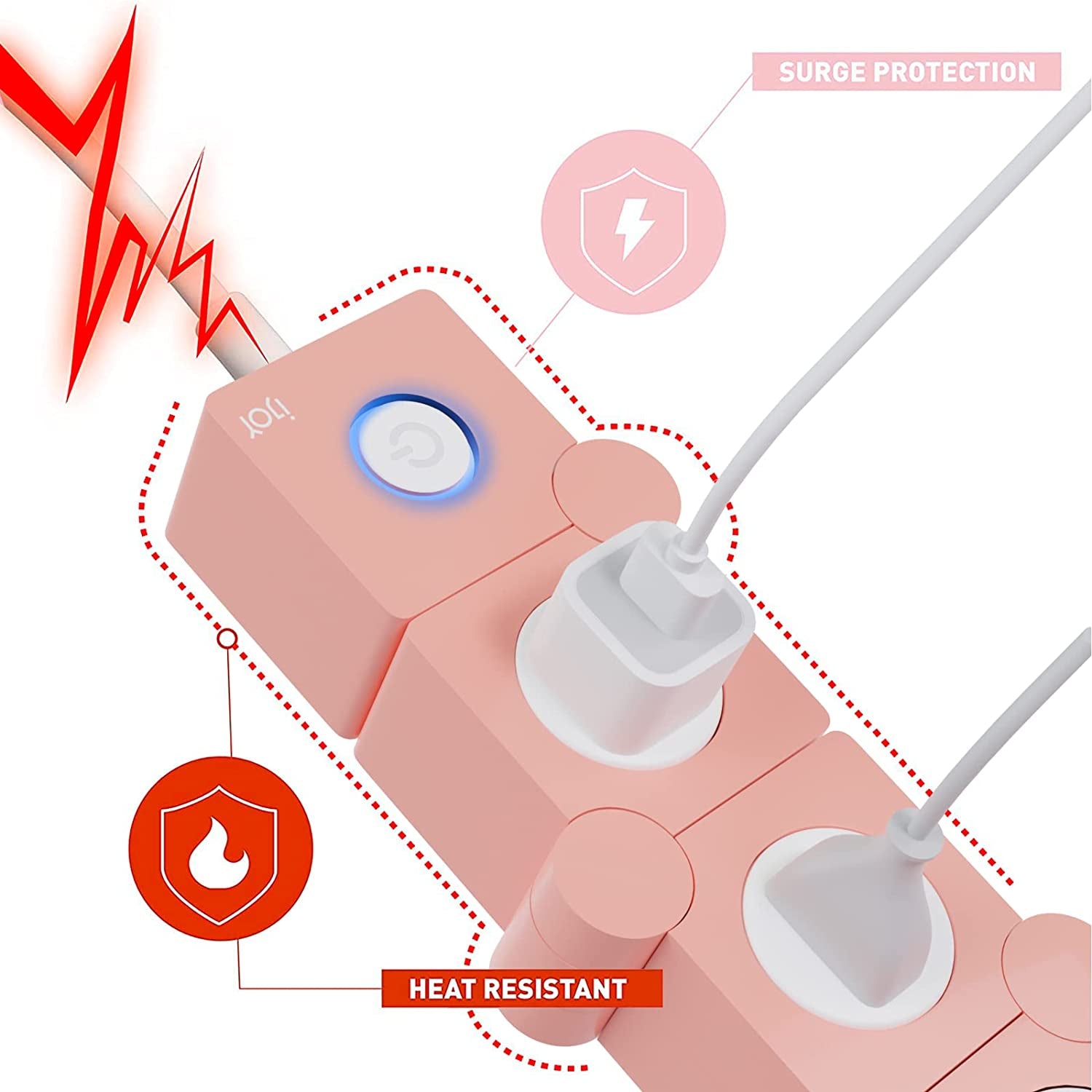 Flexible Power Strip - 3 AC Outlets and 2 USB Charging Ports with Pink Extension Cord, Power Strips with Surge Protection, Decorative Surge Protector Outlet Extender for Home, Office, and More - ElectronicsAreFun