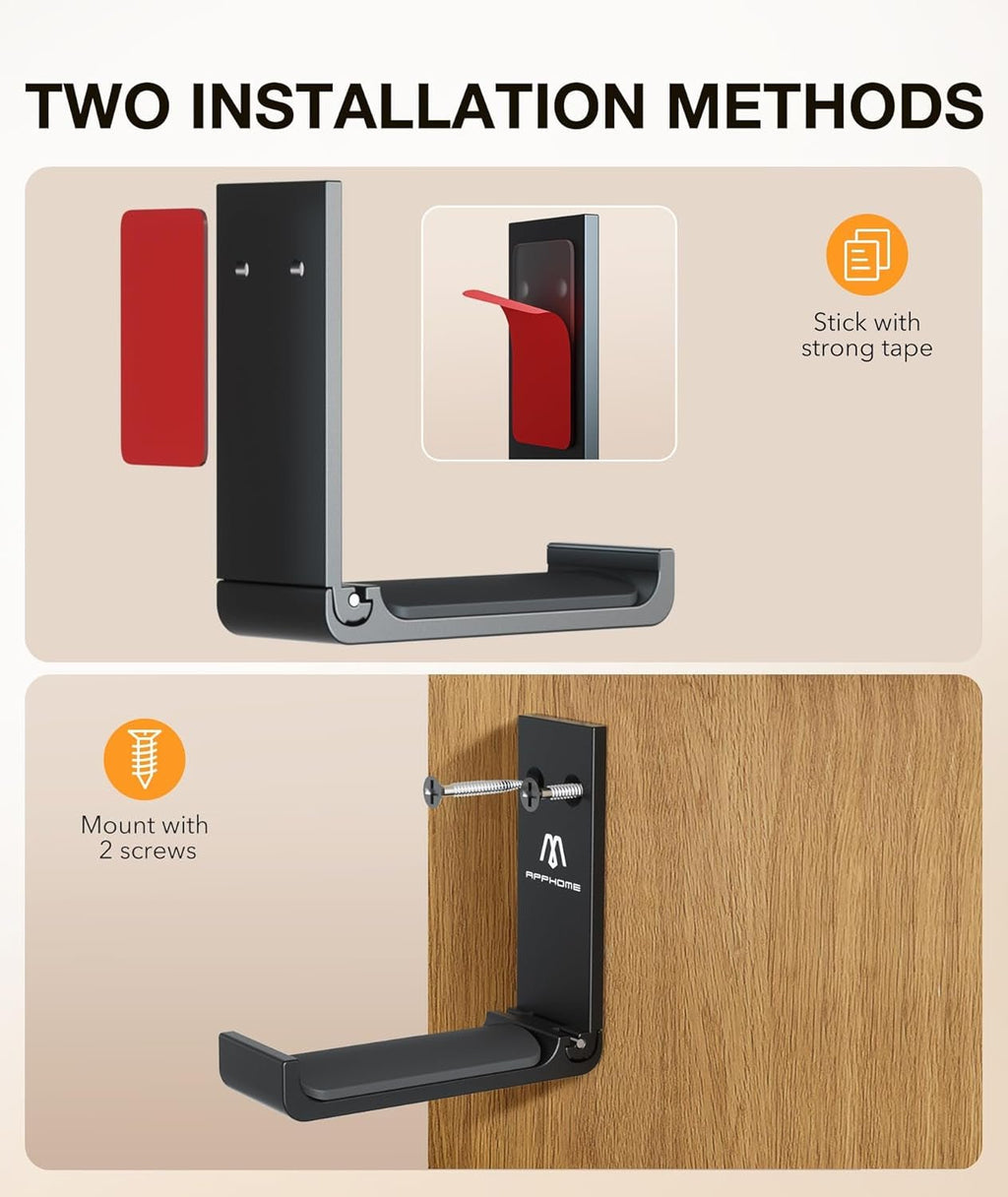 Headphone Stand Hanger Foldable Wall Hooks, save Space Durable Aluminum Headset Stand Holder for Universal Gaming Headset, Strong Adhesive, Black - ElectronicsAreFun