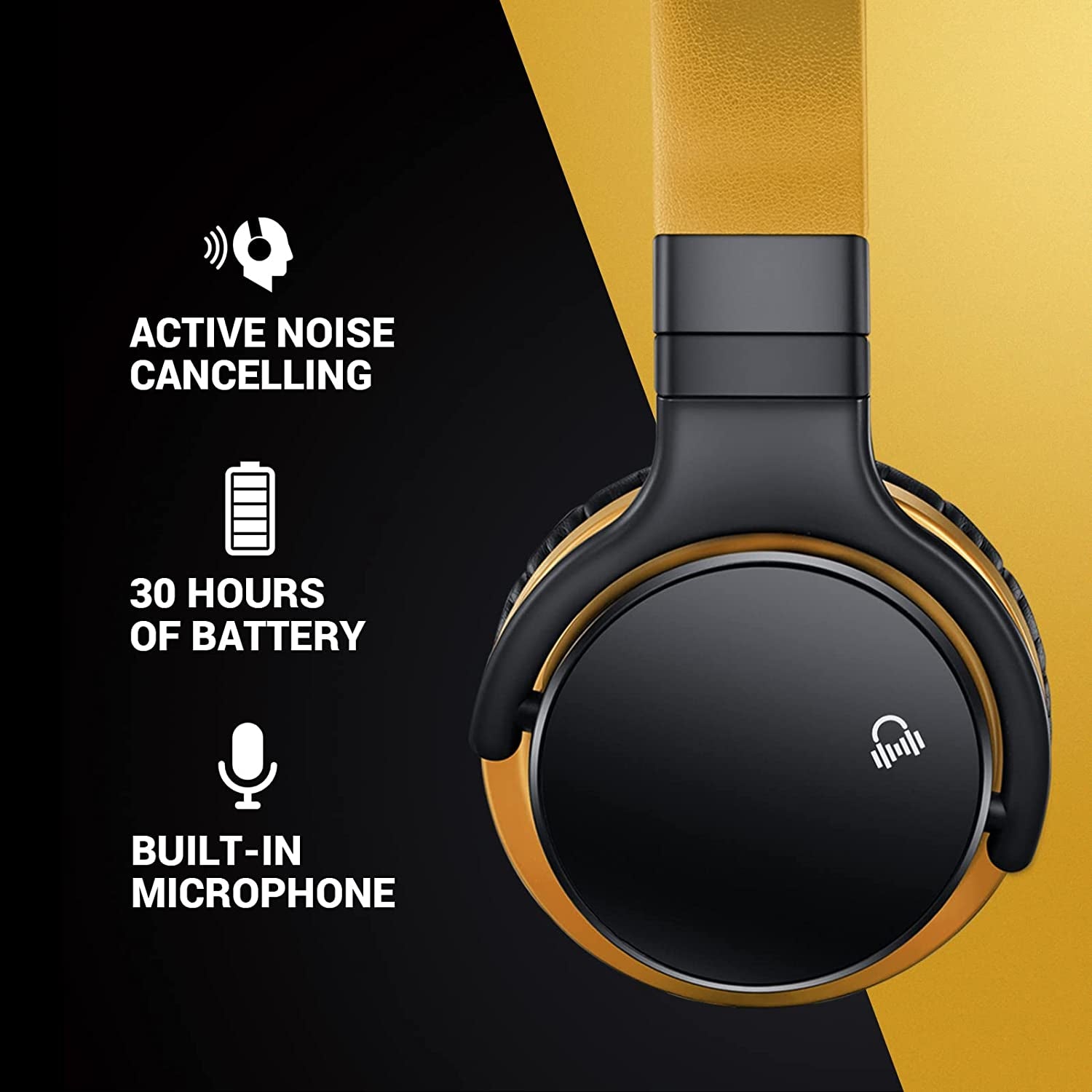 E7 Active Noise Cancelling Headphones Bluetooth Headphones Wireless Headphones over Ear with Microphone Deep Bass, Comfortable Protein Earpads, 30 Hours Playtime for Travel/Work, Yellow - ElectronicsAreFun