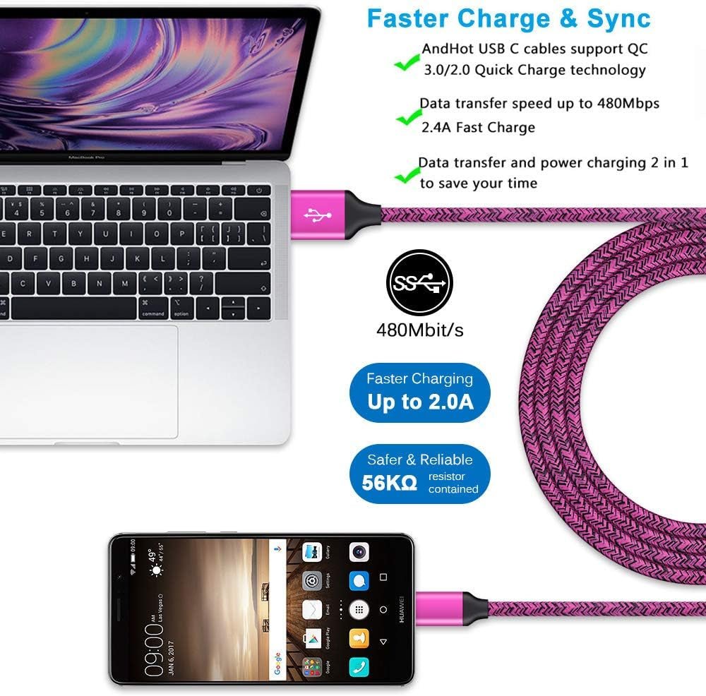 Dual USB Type C Car Charger Charging Block Wall Plug with 6Ft USB C Fast Charging Cable for Samsung S23 A54 A34 A53 A13 A23 A03S S22 S21 S20 FE S10 A13 A50 A51 A21,LG K51 Stylo 6 5 4 V50 G8 G7 Thinq - ElectronicsAreFun