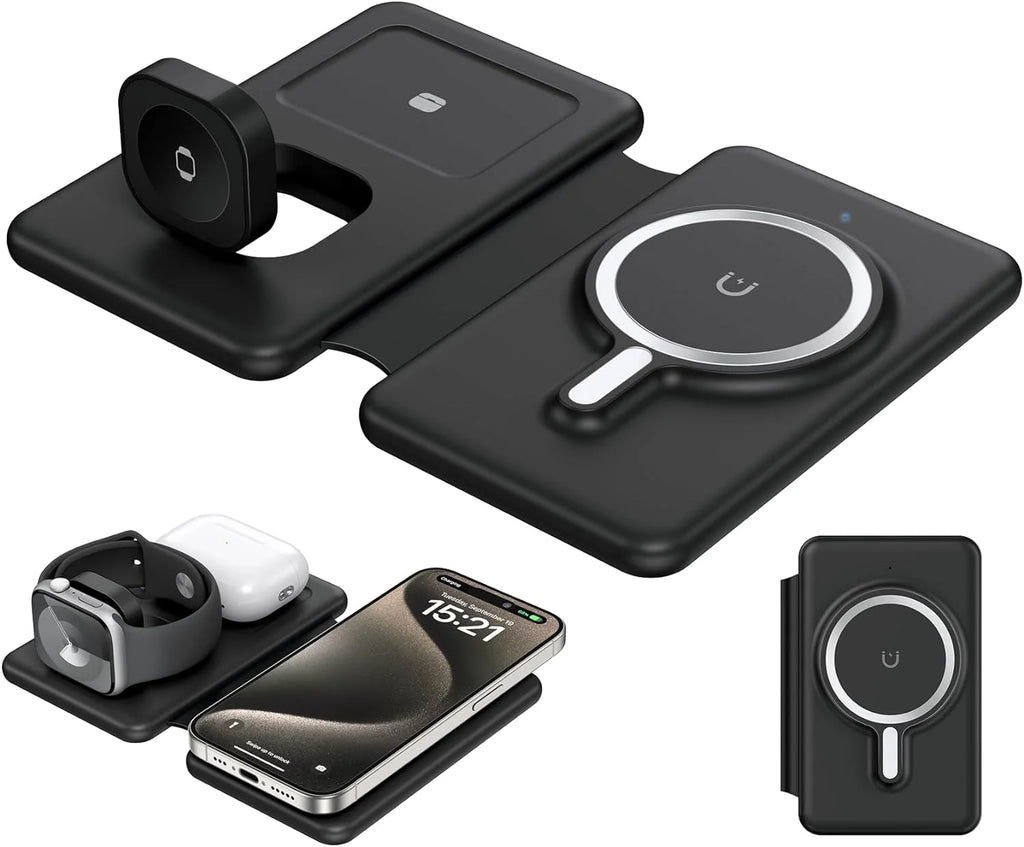 Wireless Charger for Iphione: 3 in 1 Foldable Charging Station Compatible for Iphone 15/14/13/Pro/Max& Iwatch Series& Airpods 3/2/Pro, Black - ElectronicsAreFun