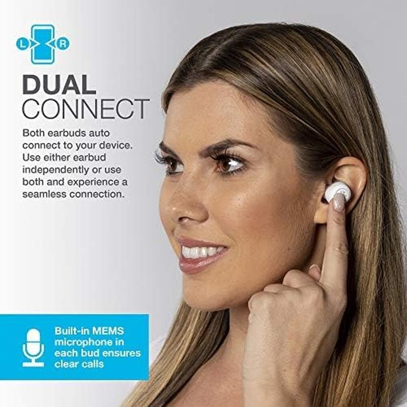 Go Air True Wireless Bluetooth Earbuds + Charging Case, Dual Connect, IP44 Sweat Resistance, Bluetooth 5.0 Connection, 3 EQ Sound Settings Signature, Balanced, Bass Boost (White) - ElectronicsAreFun