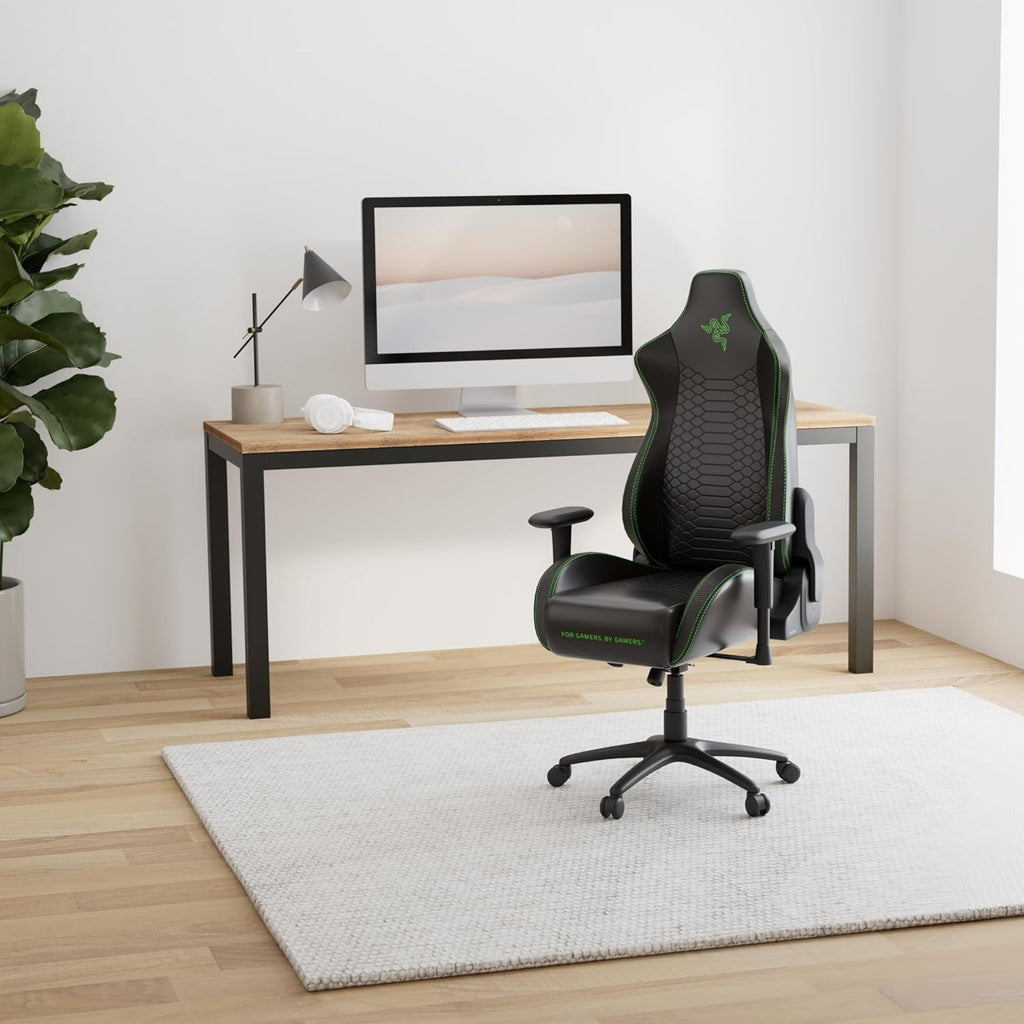 Iskur X Ergonomic Gaming Chair Black/Green - Leather Upholstered Adjustable Armrests High - Density Foam Cushions - ElectronicsAreFun