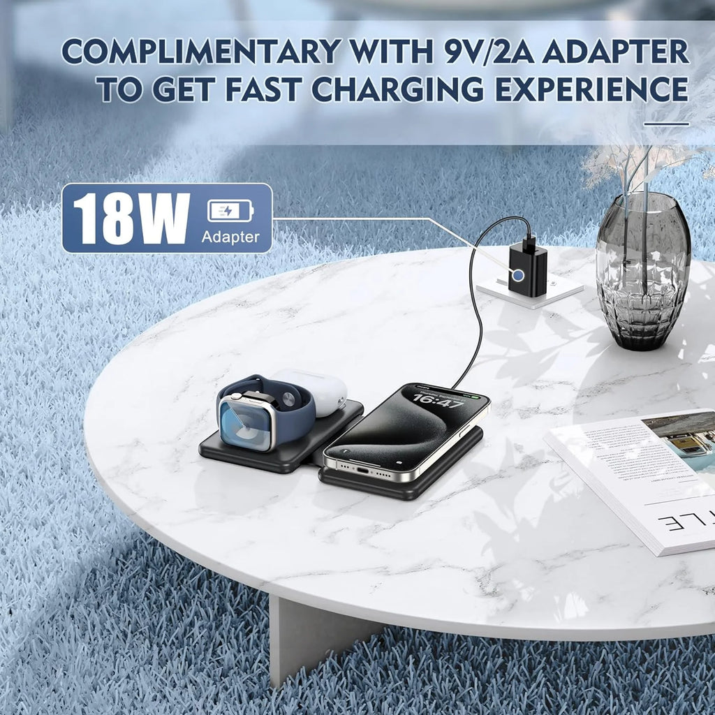 Wireless Charger for Iphione: 3 in 1 Foldable Charging Station Compatible for Iphone 15/14/13/Pro/Max& Iwatch Series& Airpods 3/2/Pro, Black - ElectronicsAreFun