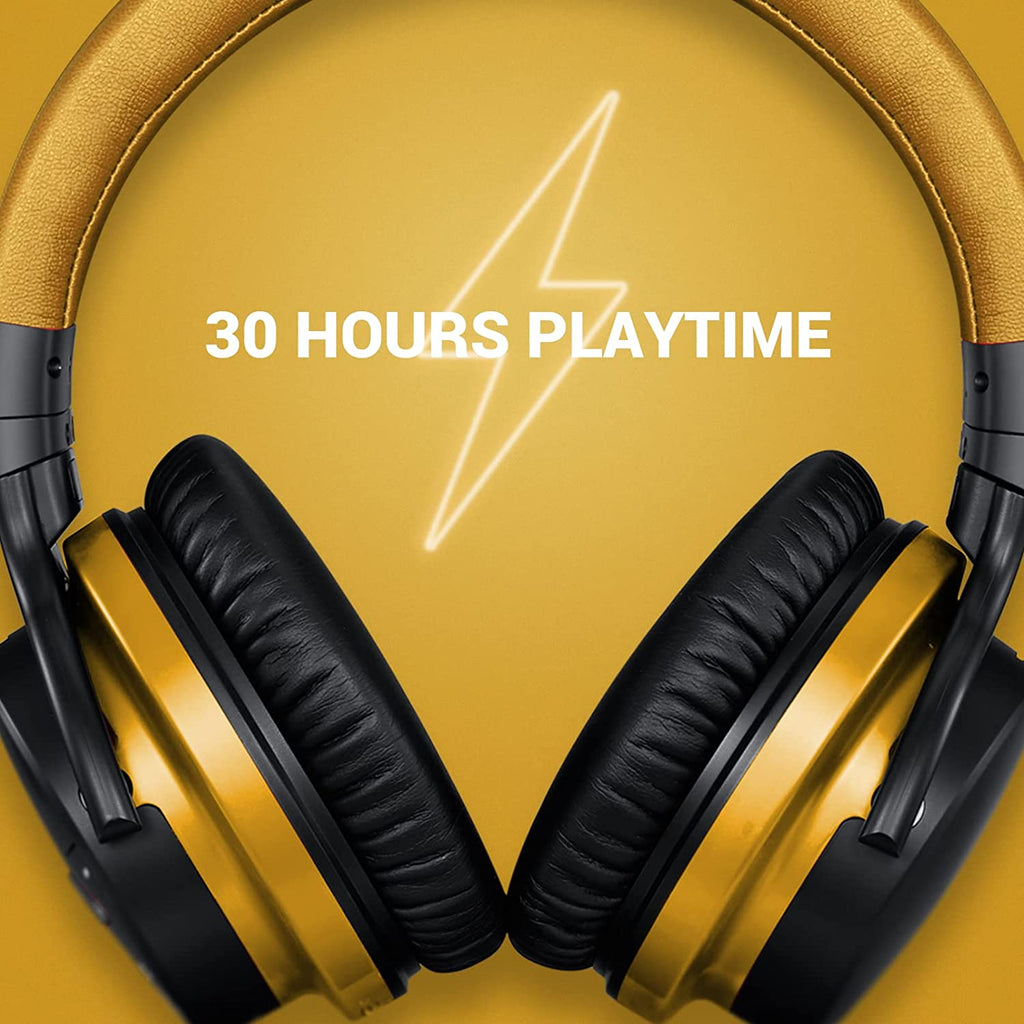 E7 Active Noise Cancelling Headphones Bluetooth Headphones Wireless Headphones over Ear with Microphone Deep Bass, Comfortable Protein Earpads, 30 Hours Playtime for Travel/Work, Yellow - ElectronicsAreFun