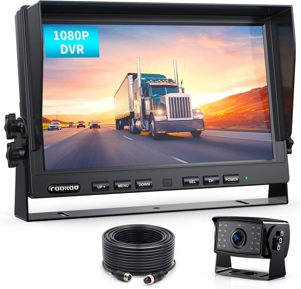 Ⅱ 10" 1080P Wired Backup Camera System,10 - Inch HD Dual Split Screen Monitor with Recording IP69 Waterproof Rear View Camera Parking Lines Supports up to 2 Cameras for Truck/Trailer/Rv(Dy101) - ElectronicsAreFun