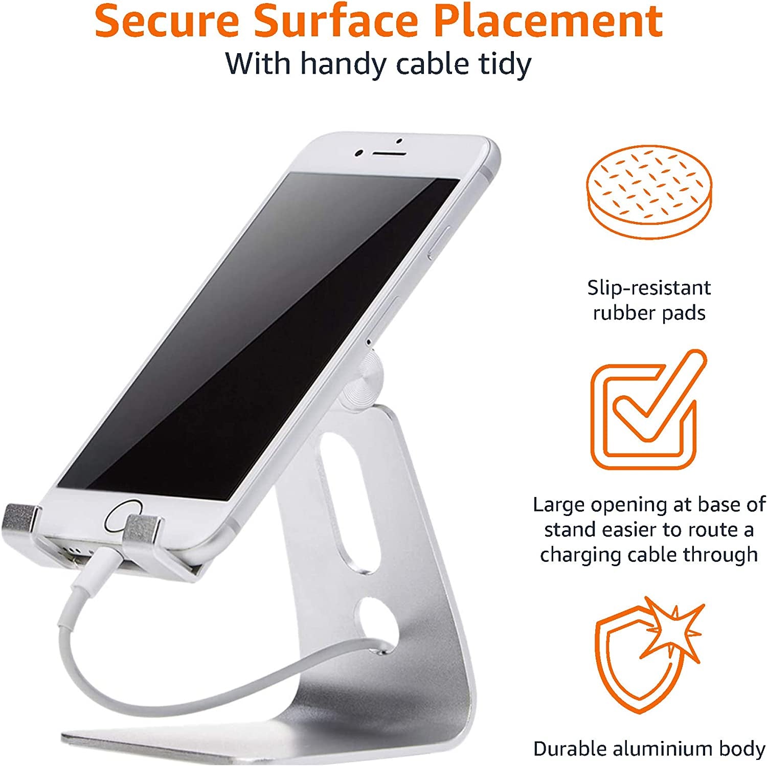 Adjustable Aluminum Phone Stand for Cell Phones, Iphone and Android, 3.15 X 2.87 X 3.74 Inch, Silver - ElectronicsAreFun