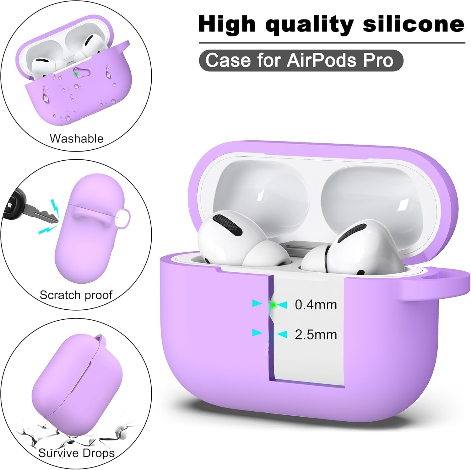 for Airpods Pro 2Nd/1St Generation Case with Cleaner Kit,Soft Silicone Protective Case Cover for Apple Airpod Pro 2/1 for Women Men,Airpods Pro Case Accessories with Keychain,Lavender - ElectronicsAreFun