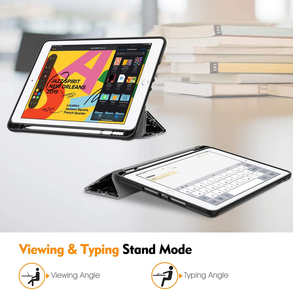 Slimshell Case for Ipad 9Th / 8Th / 7Th Generation (2021/2020/2019 Model) 10.2 Inch - [Built - In Pencil Holder] Soft TPU Protective Stand Back Cover, Auto Wake/Sleep, Composition Book Black - ElectronicsAreFun