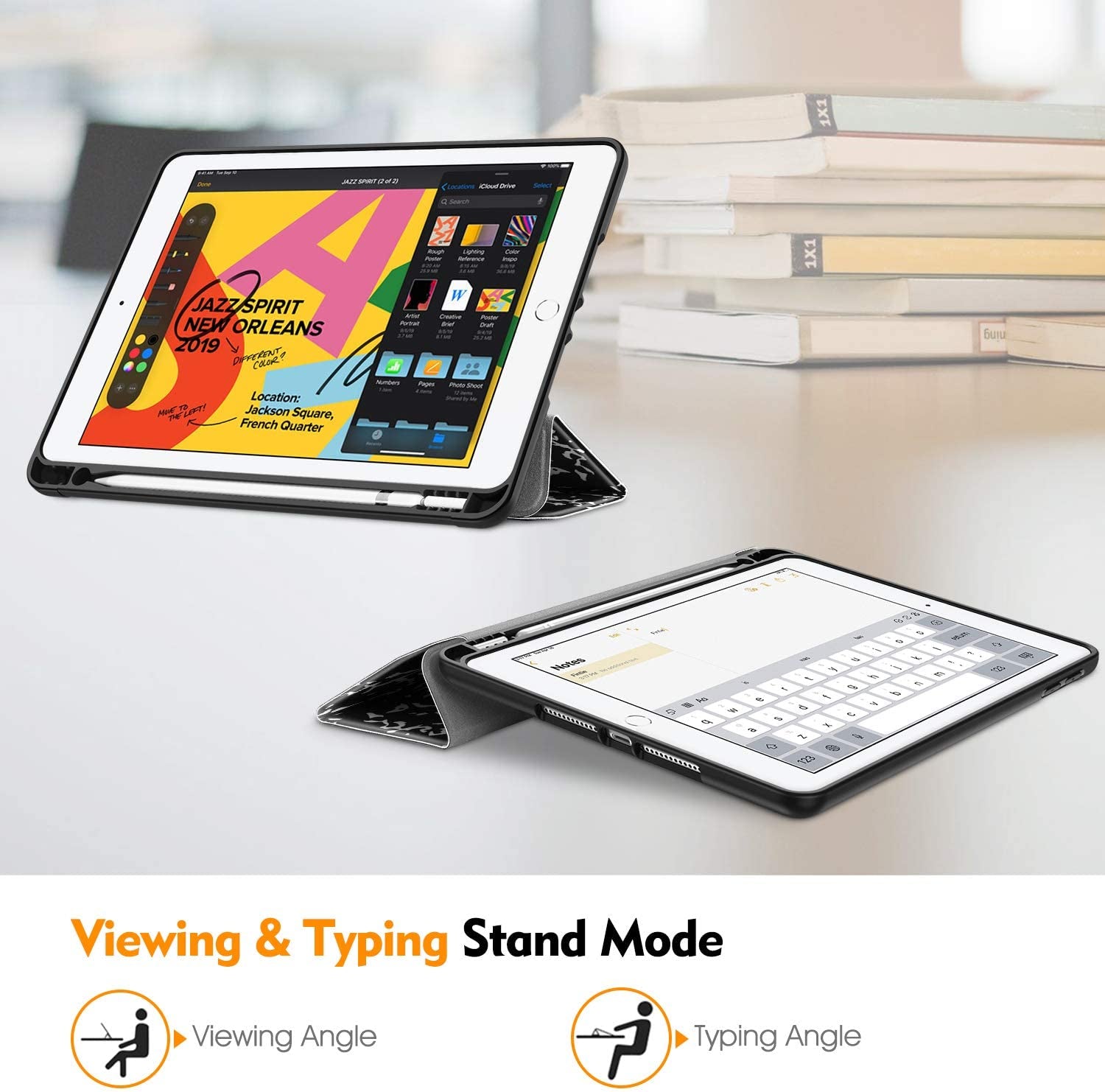 Slimshell Case for Ipad 9Th / 8Th / 7Th Generation (2021/2020/2019 Model) 10.2 Inch - [Built - In Pencil Holder] Soft TPU Protective Stand Back Cover, Auto Wake/Sleep, Composition Book Black - ElectronicsAreFun