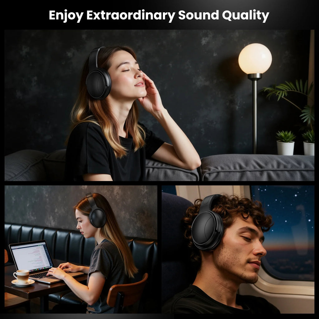 Noise Cancelling Headphones, Wireless Bluetooth Headphones, over Ear Headphones with Microphone, Black, Q8 - ElectronicsAreFun