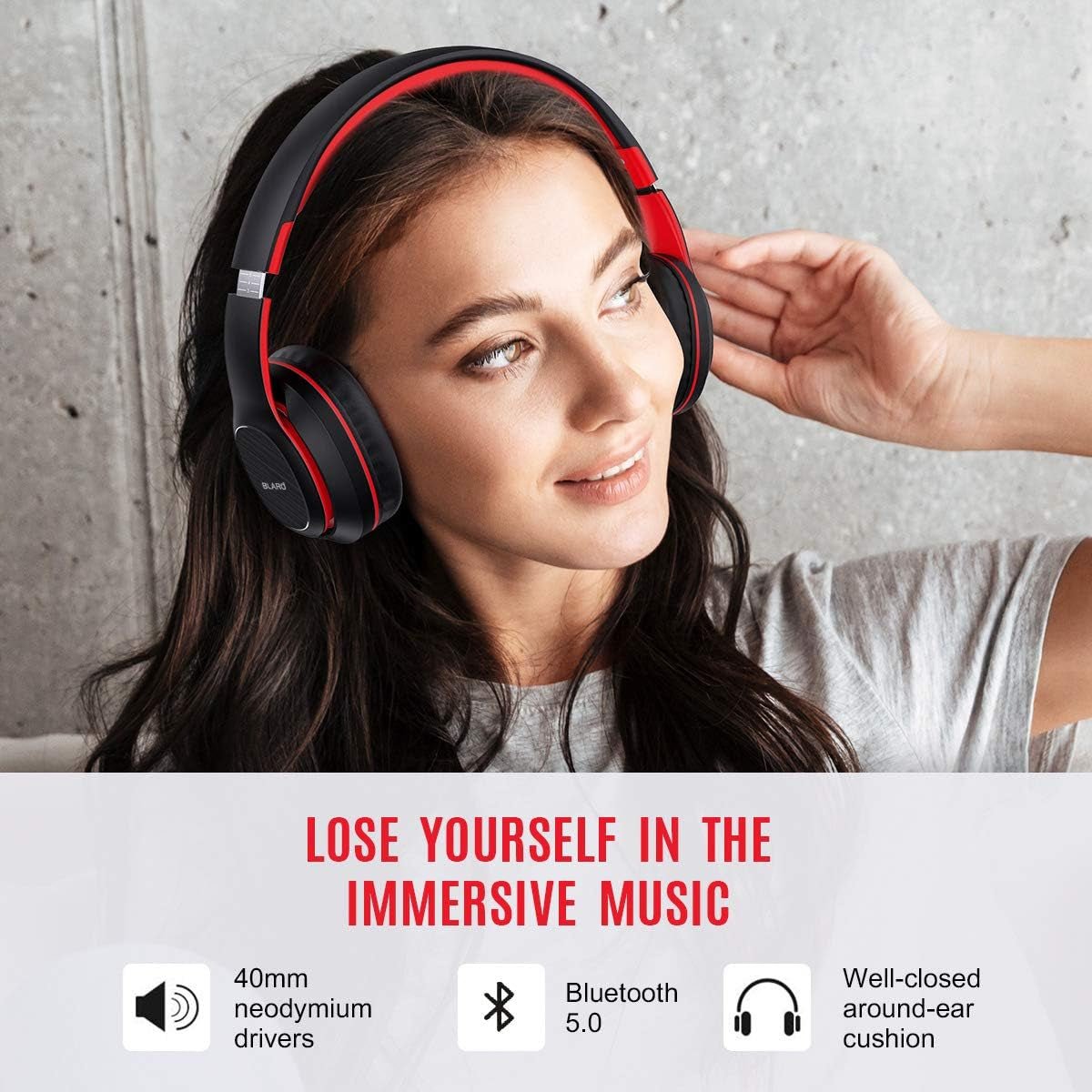 Bluetooth Headphones over Ear, Hi - Fi Deep Bass Wireless and Wired Headsets, 72 Hours Playtime, Soft Memory Protein Earmuffs, Foldable Headphones with CVC6.0 Mic - Red - ElectronicsAreFun