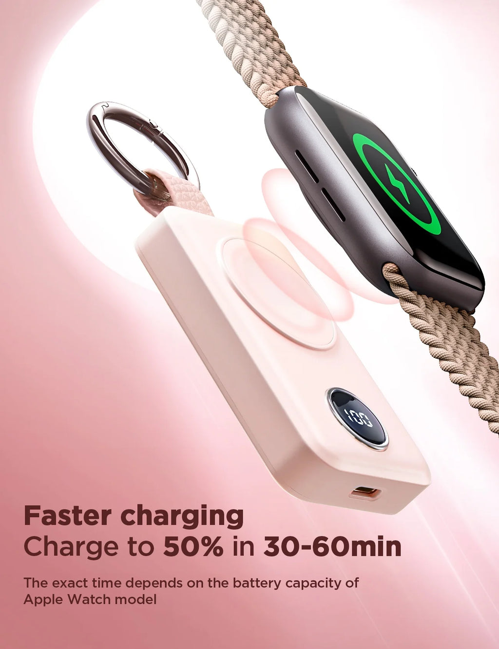 Portable Charger for Apple Watch, 2000Mah Magnetic Wireless Power Bank Fast Charger Keychain, Compatible for Iwatch Series 11/10/9/8/7/6/5/Se/4/3/2/Ultra, Pink - ElectronicsAreFun