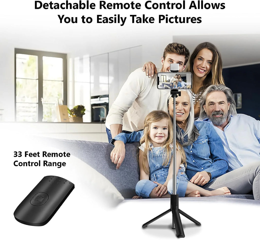 Selfie Stick, 40In Retractable with Remote, 2 Level Fill Light, Selfie Tripod for Iphone Android - ElectronicsAreFun