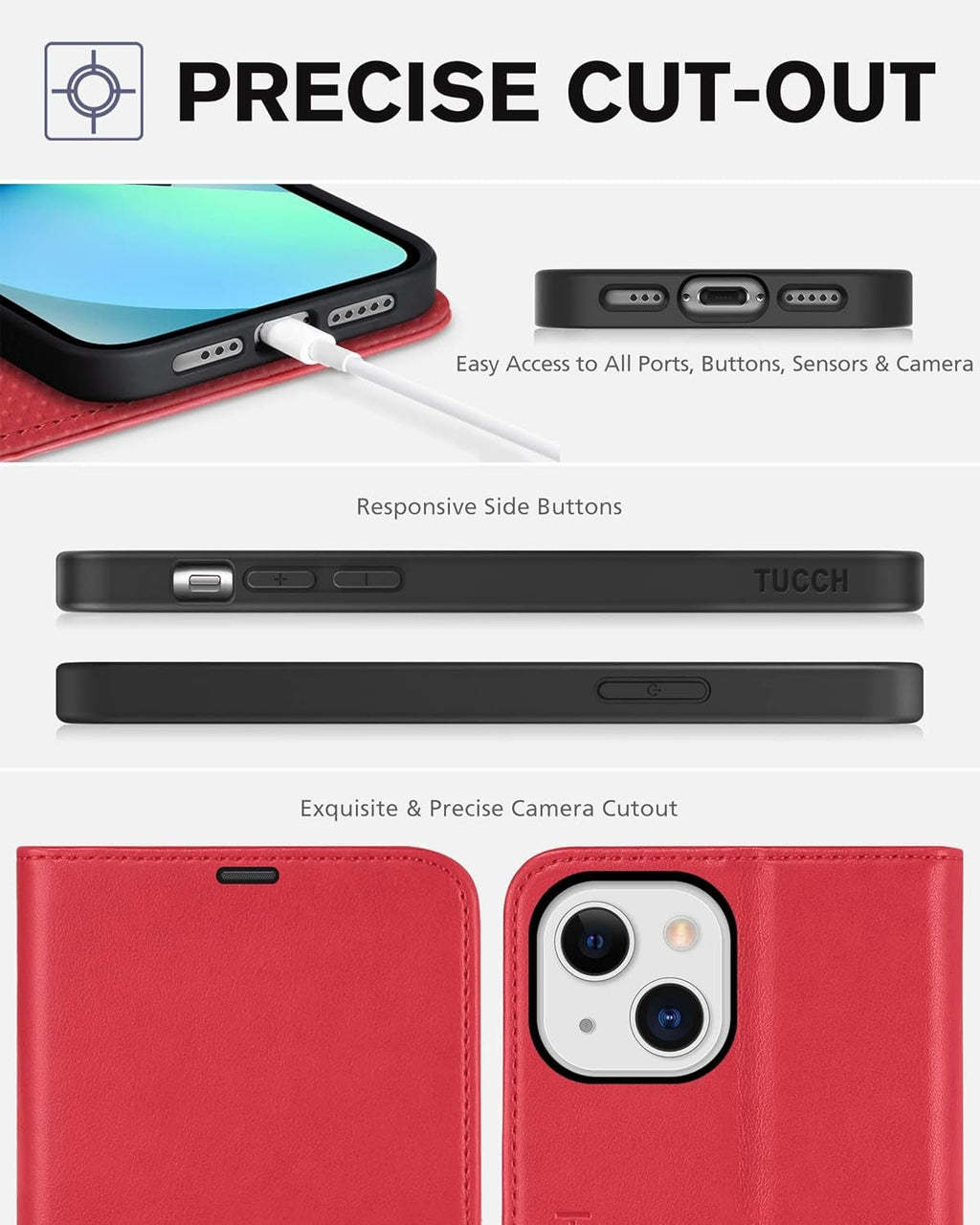 Wallet Case for Iphone 13 6.1 - Inch 5G, [RFID Blocking] Card Slots Holder Stand [Shockproof TPU Interior Case] PU Leather Magnetic Protective Flip Cover Compatible with Iphone 13 6.1" 2021, Red - ElectronicsAreFun