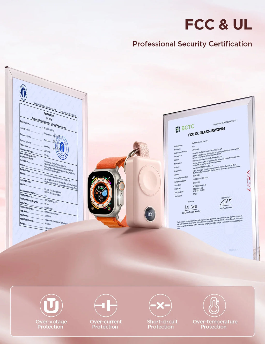 Portable Charger for Apple Watch, 2000Mah Magnetic Wireless Power Bank Fast Charger Keychain, Compatible for Iwatch Series 11/10/9/8/7/6/5/Se/4/3/2/Ultra, Pink - ElectronicsAreFun