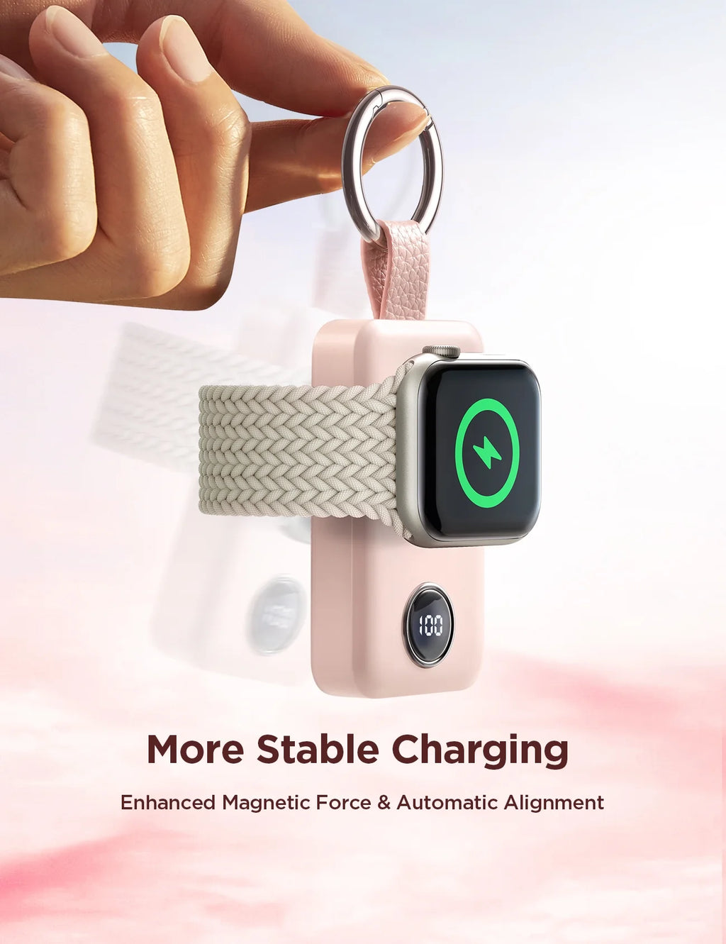 Portable Charger for Apple Watch, 2000Mah Magnetic Wireless Power Bank Fast Charger Keychain, Compatible for Iwatch Series 11/10/9/8/7/6/5/Se/4/3/2/Ultra, Pink - ElectronicsAreFun